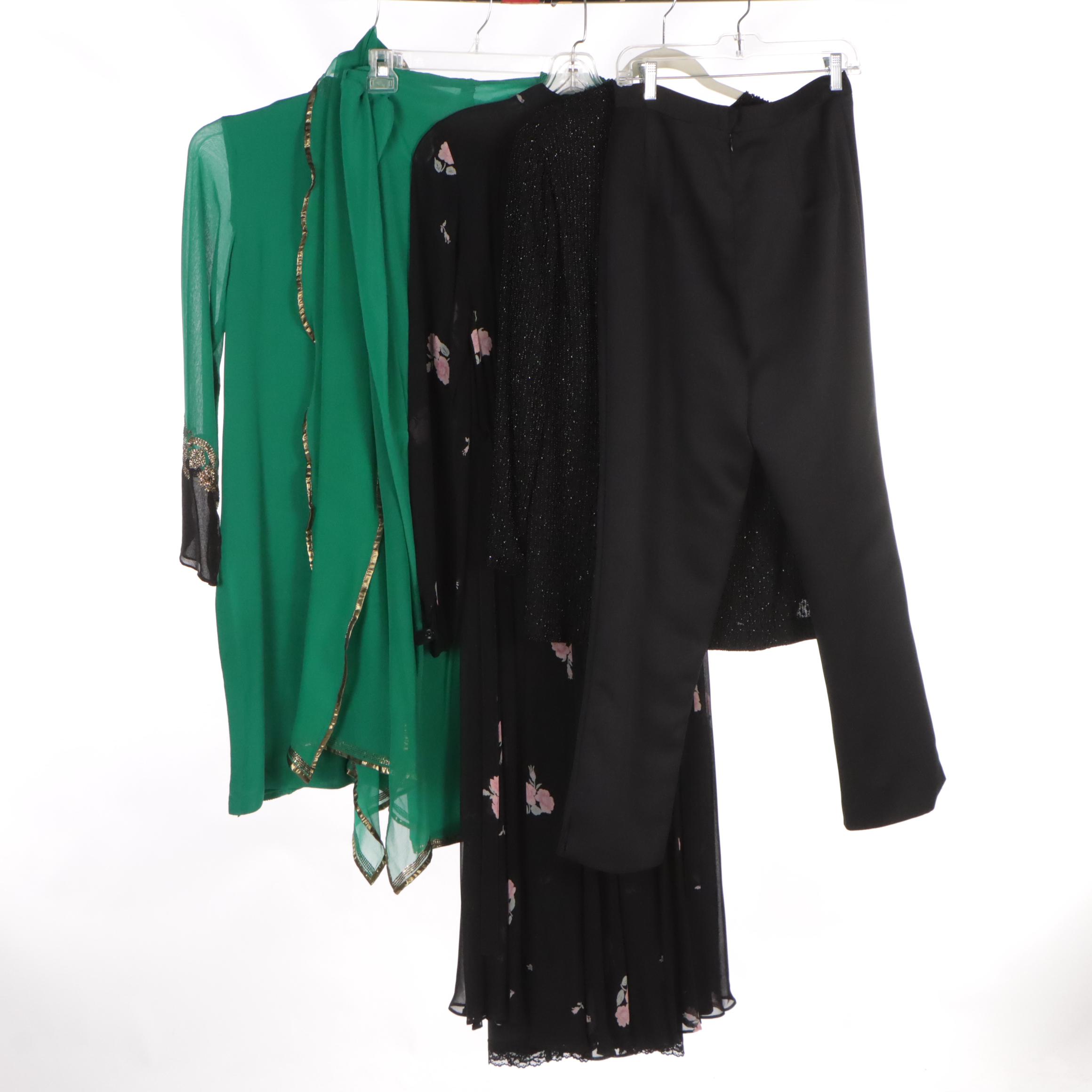 Oleg Cassini Black Tie Pants, Albert Nippon Dress, Beaded Jacket & 3-Piece Set