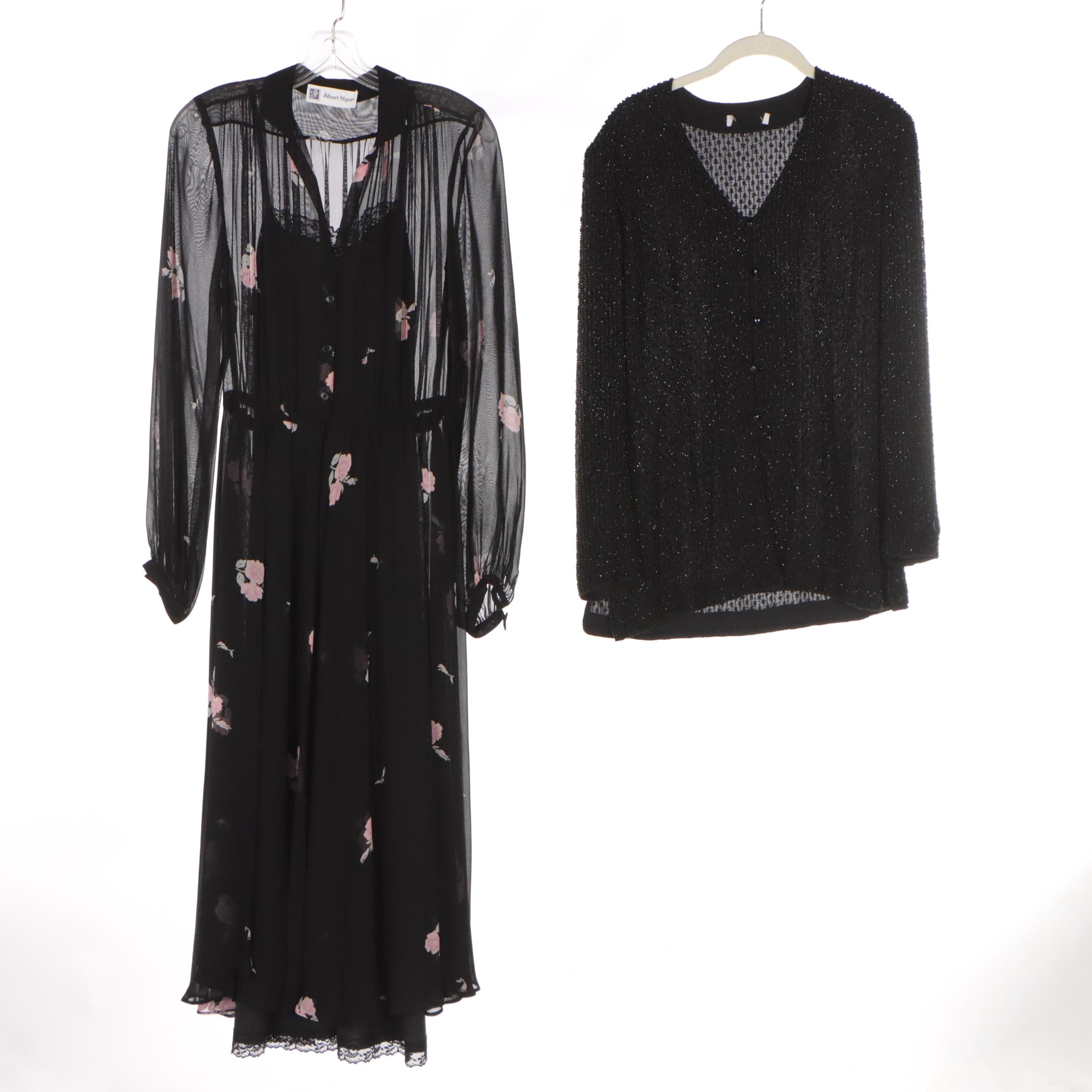 Oleg Cassini Black Tie Pants, Albert Nippon Dress, Beaded Jacket & 3-Piece Set