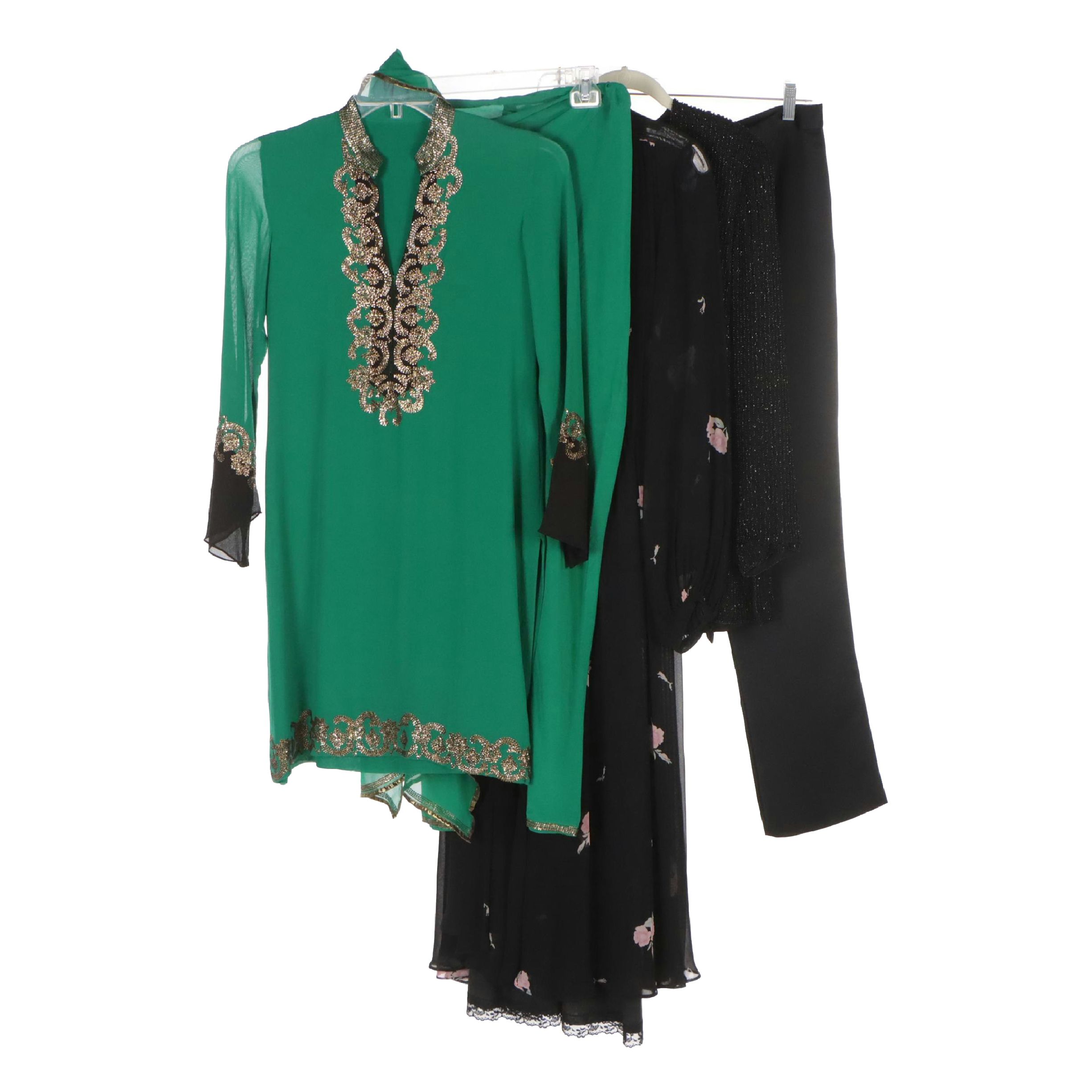 Oleg Cassini Black Tie Pants, Albert Nippon Dress, Beaded Jacket & 3-Piece Set