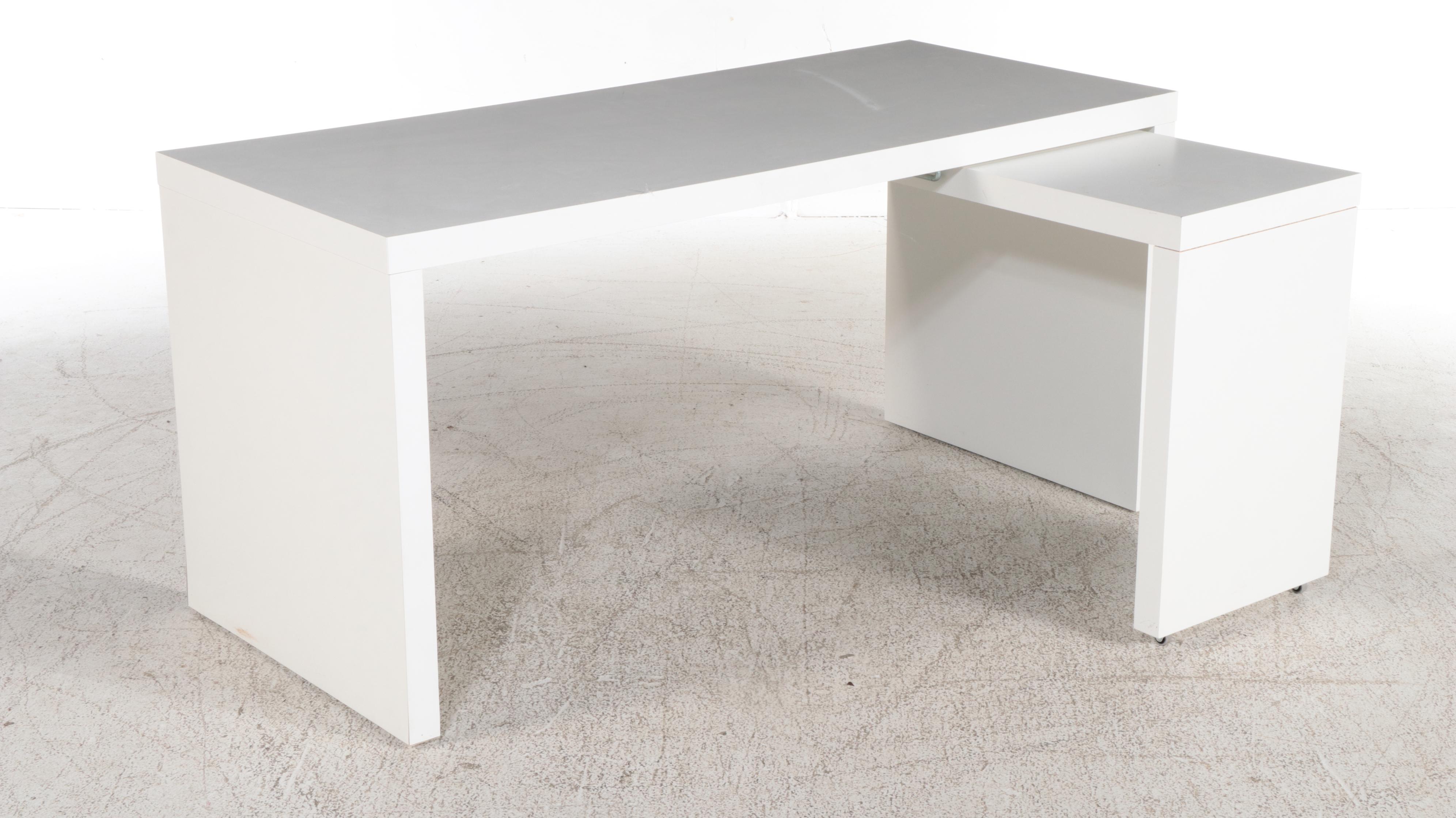 White Laminate Desk with Pull-Out Work Surface