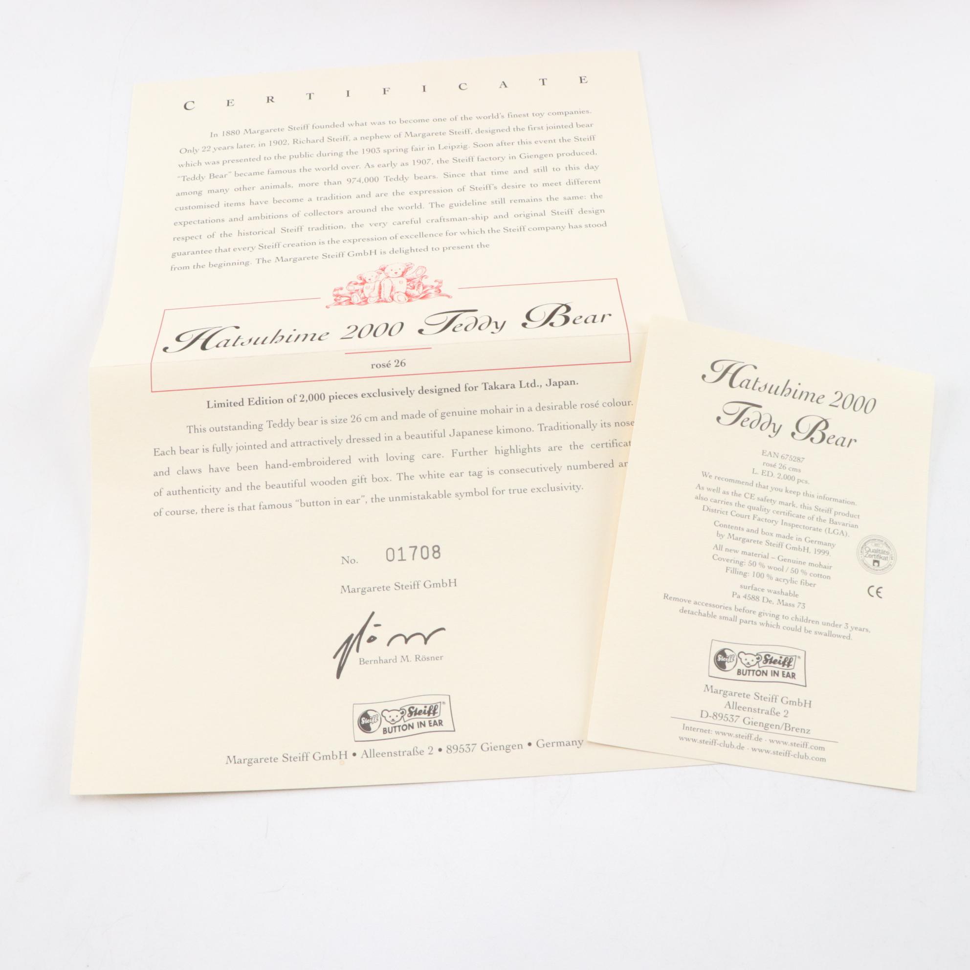 Steiff Hatsuhime Teddy Bear, 2000 Limited Edition