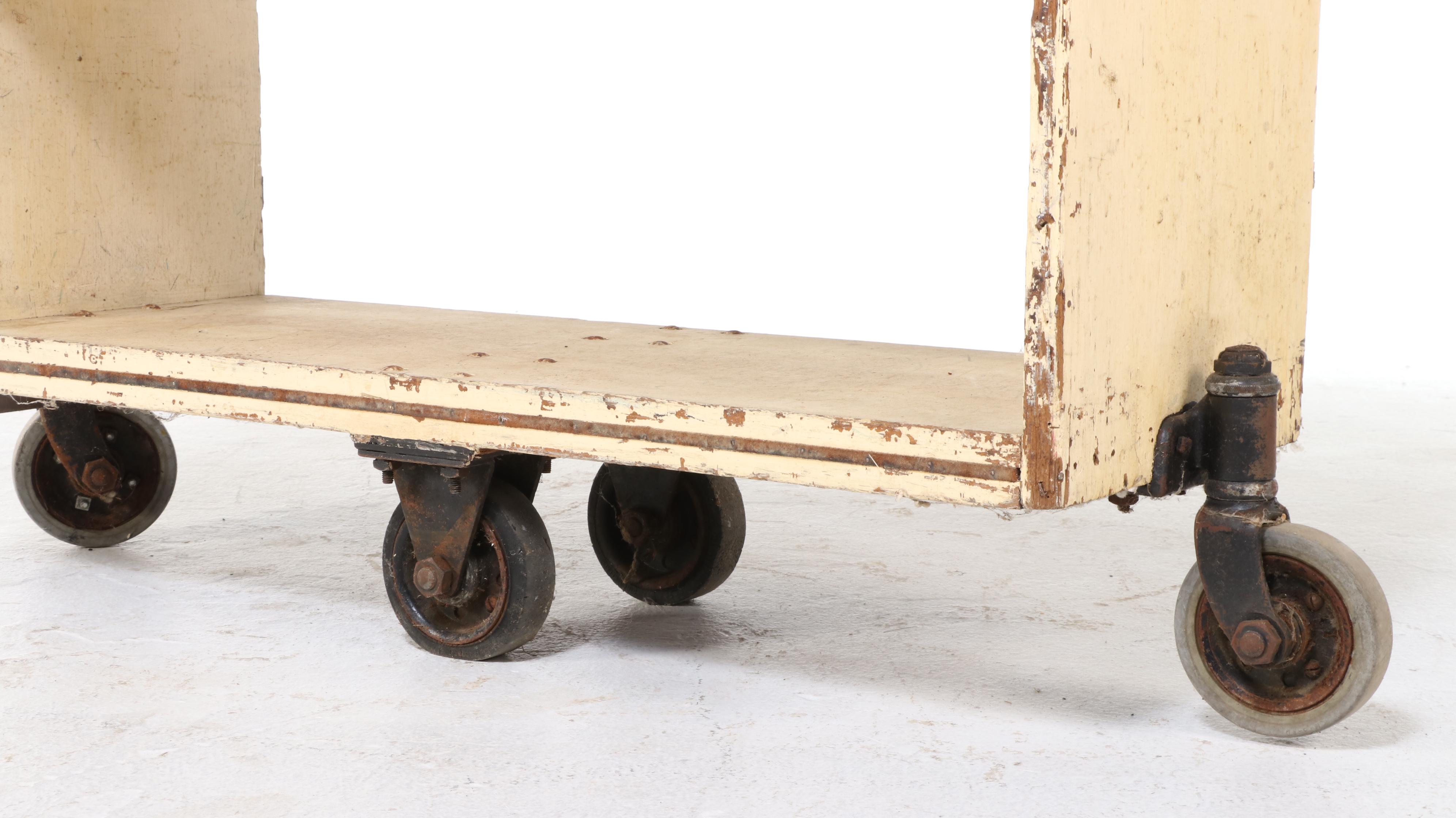 American Iron-Mounted & Painted-Oak Three-Tier Library Cart, Early 20th Century
