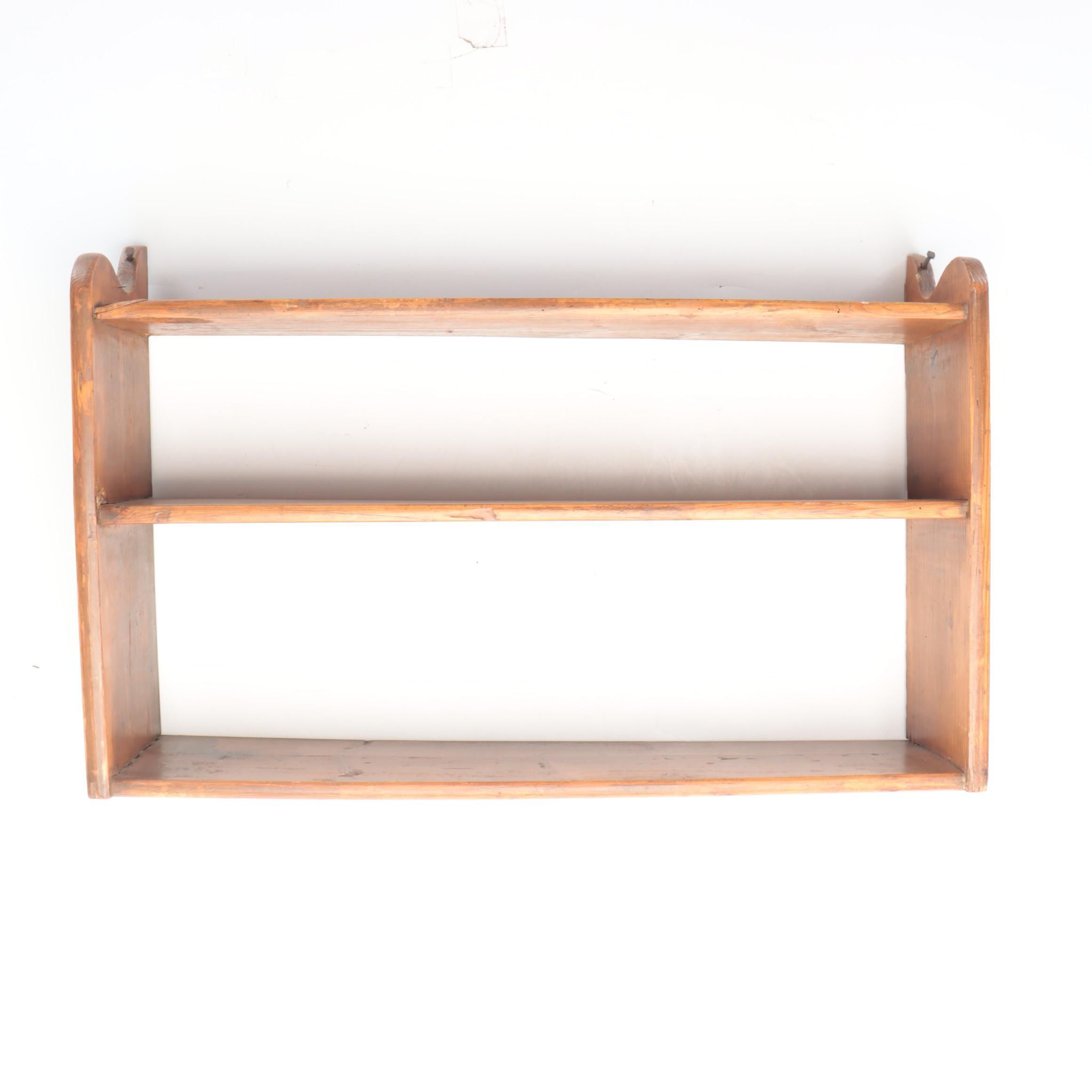 Handcrafted American Primitive Pine Wall Shelf, Antique