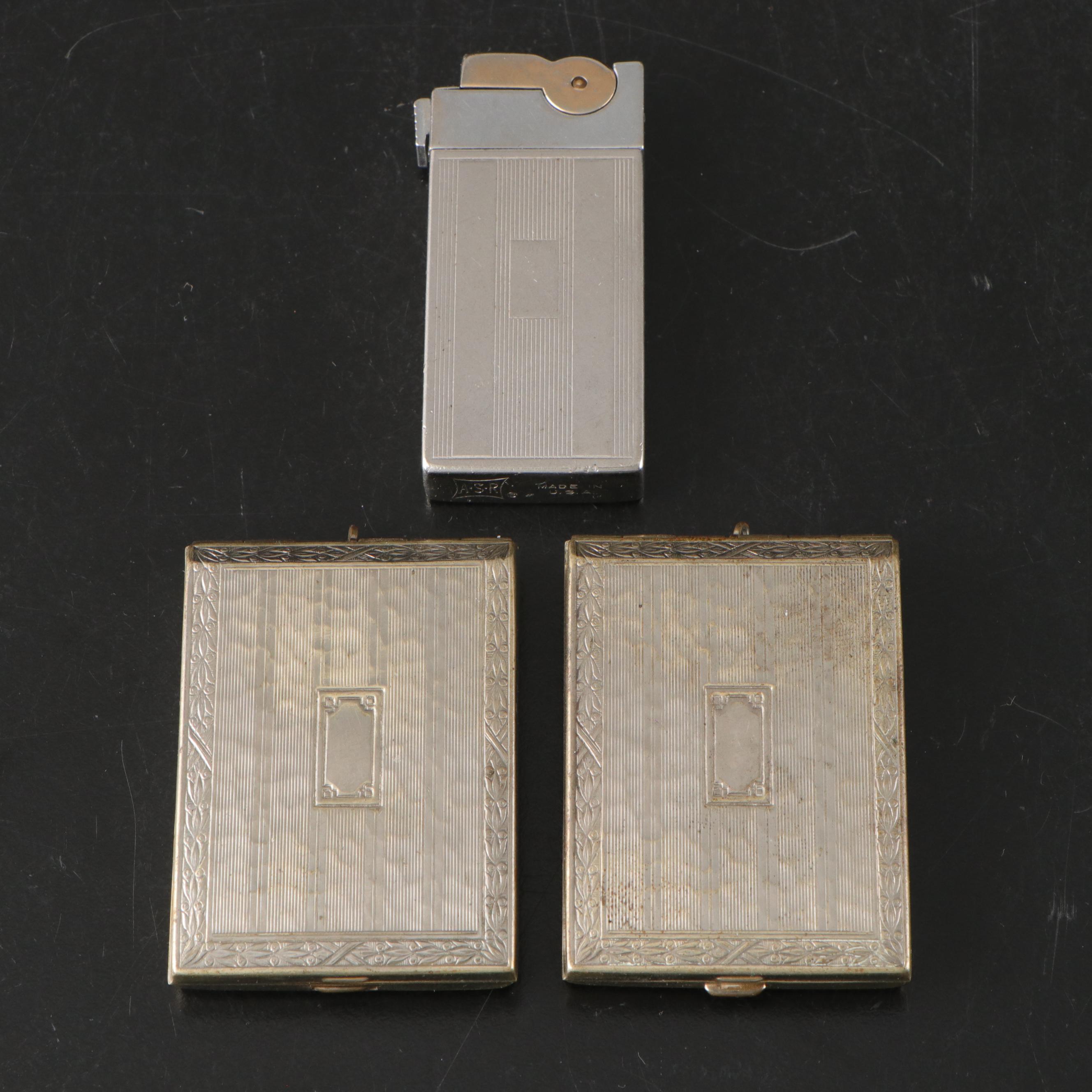 American Safety Razor Silver Plate Lighter with Silver Plate Match Cases