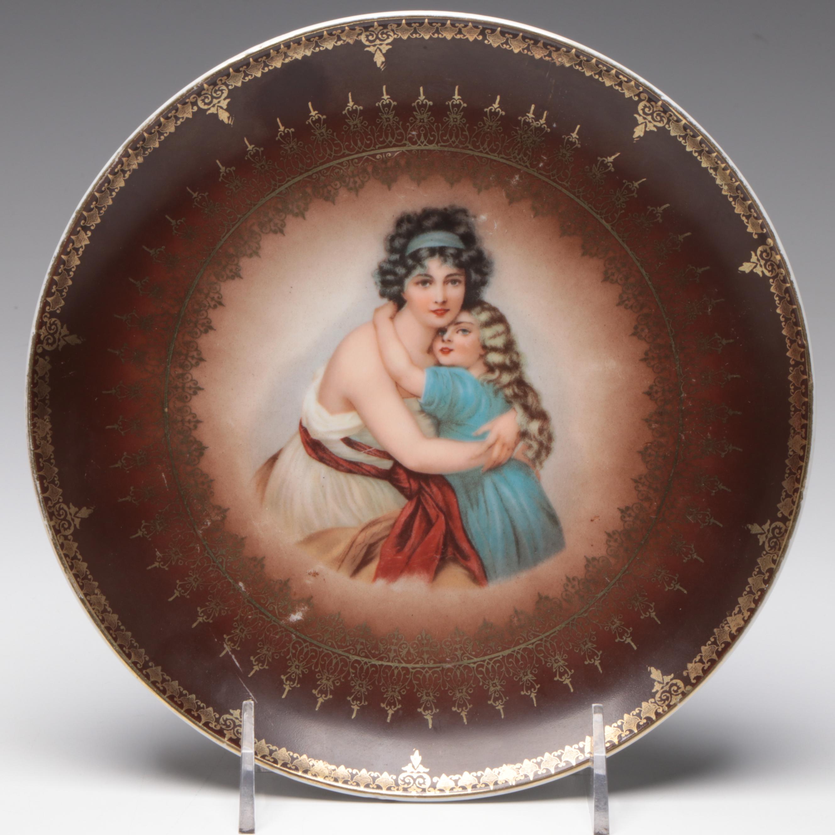 German C.T. Altwasser Porcelain Plate with Porcelain and Blown Glass Vases