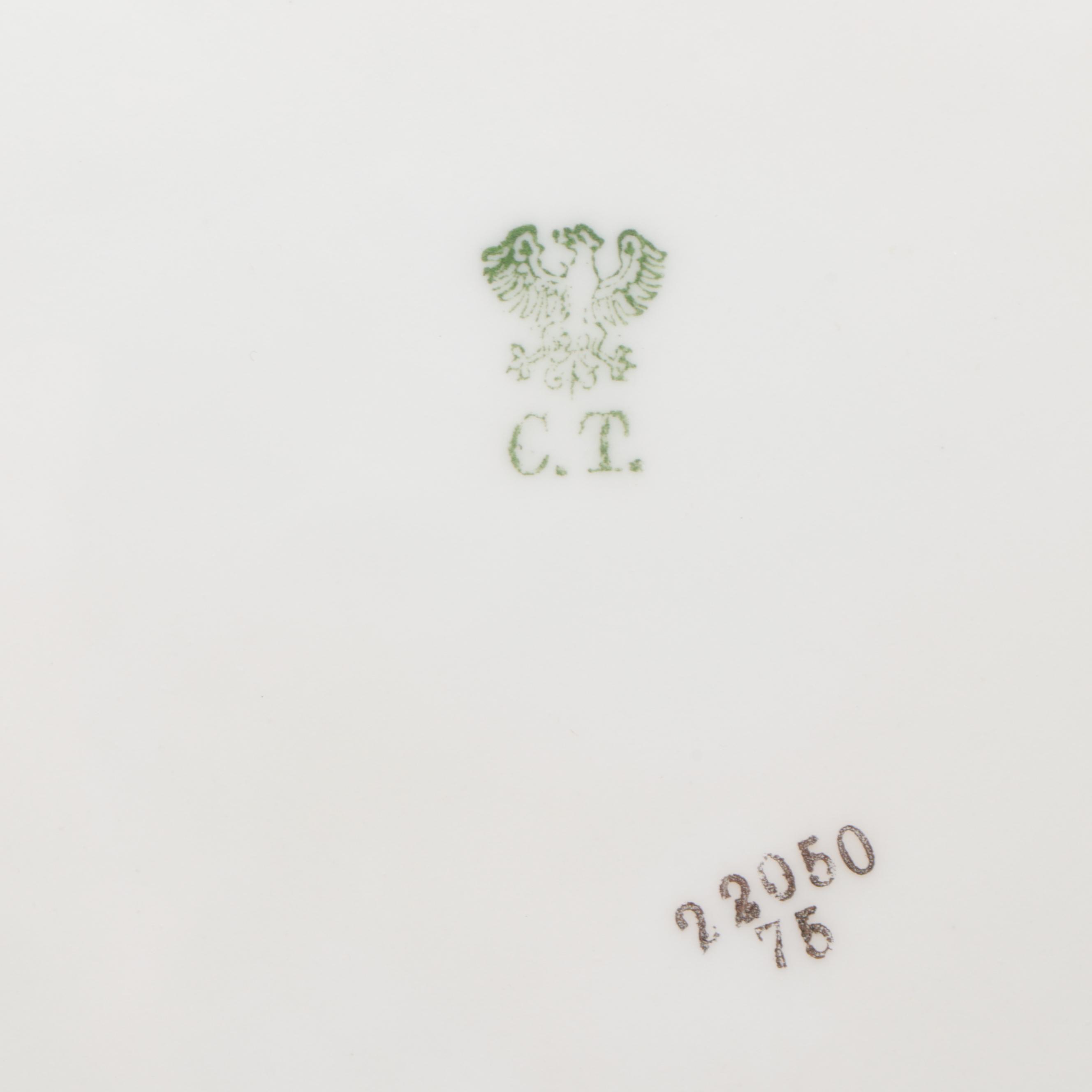 German C.T. Altwasser Porcelain Plate with Porcelain and Blown Glass Vases