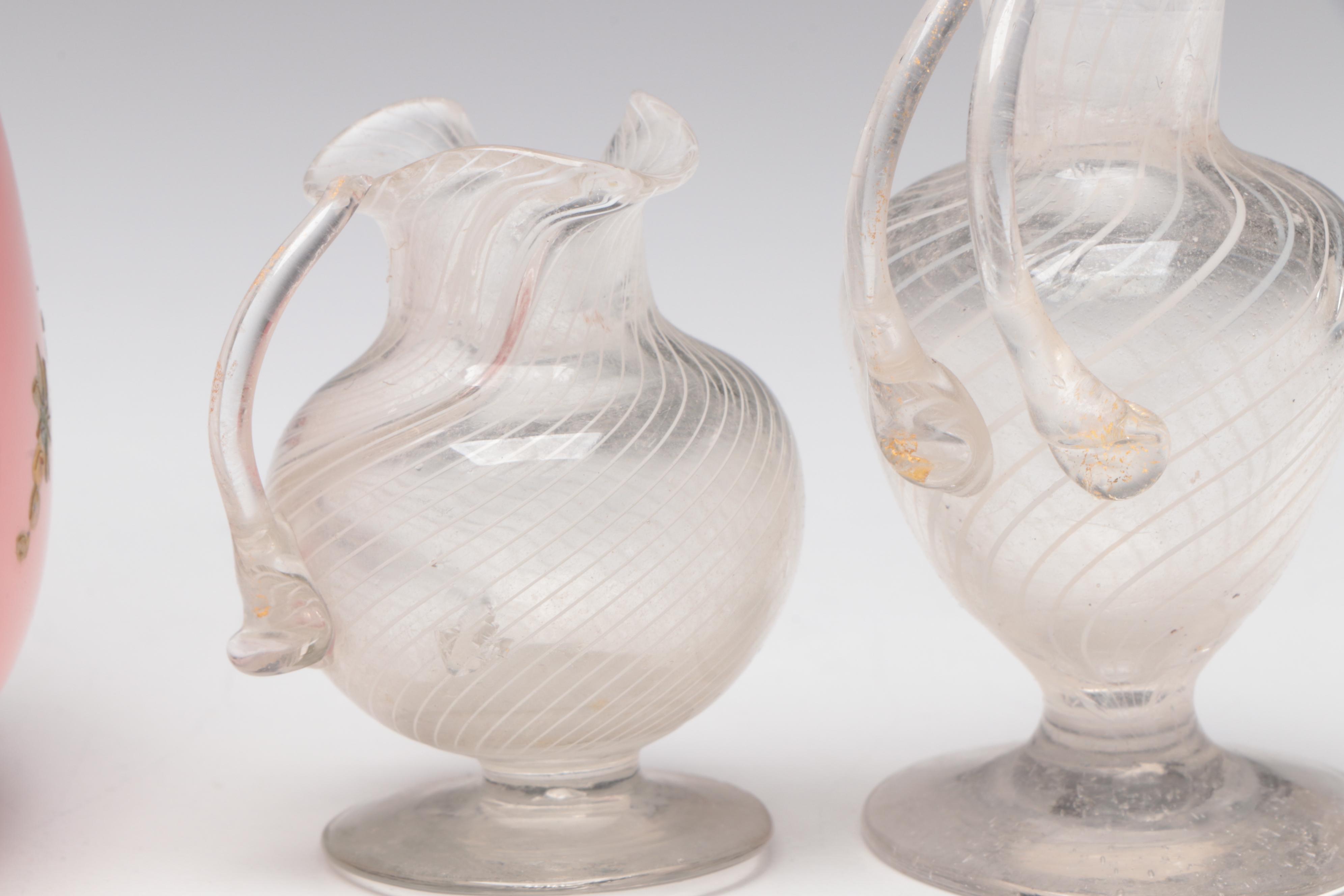 German C.T. Altwasser Porcelain Plate with Porcelain and Blown Glass Vases