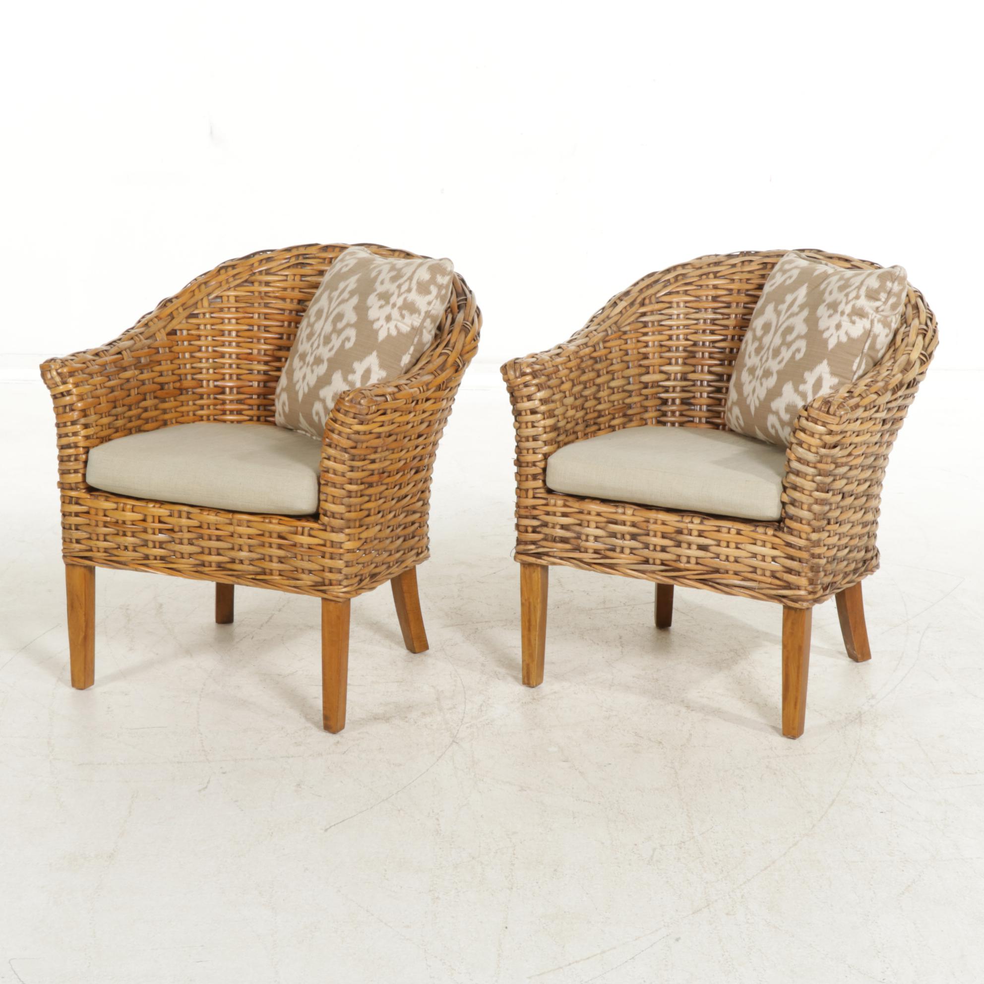 Pair of Woven Rattan Strip Armchairs, Late 20th to 21st Century