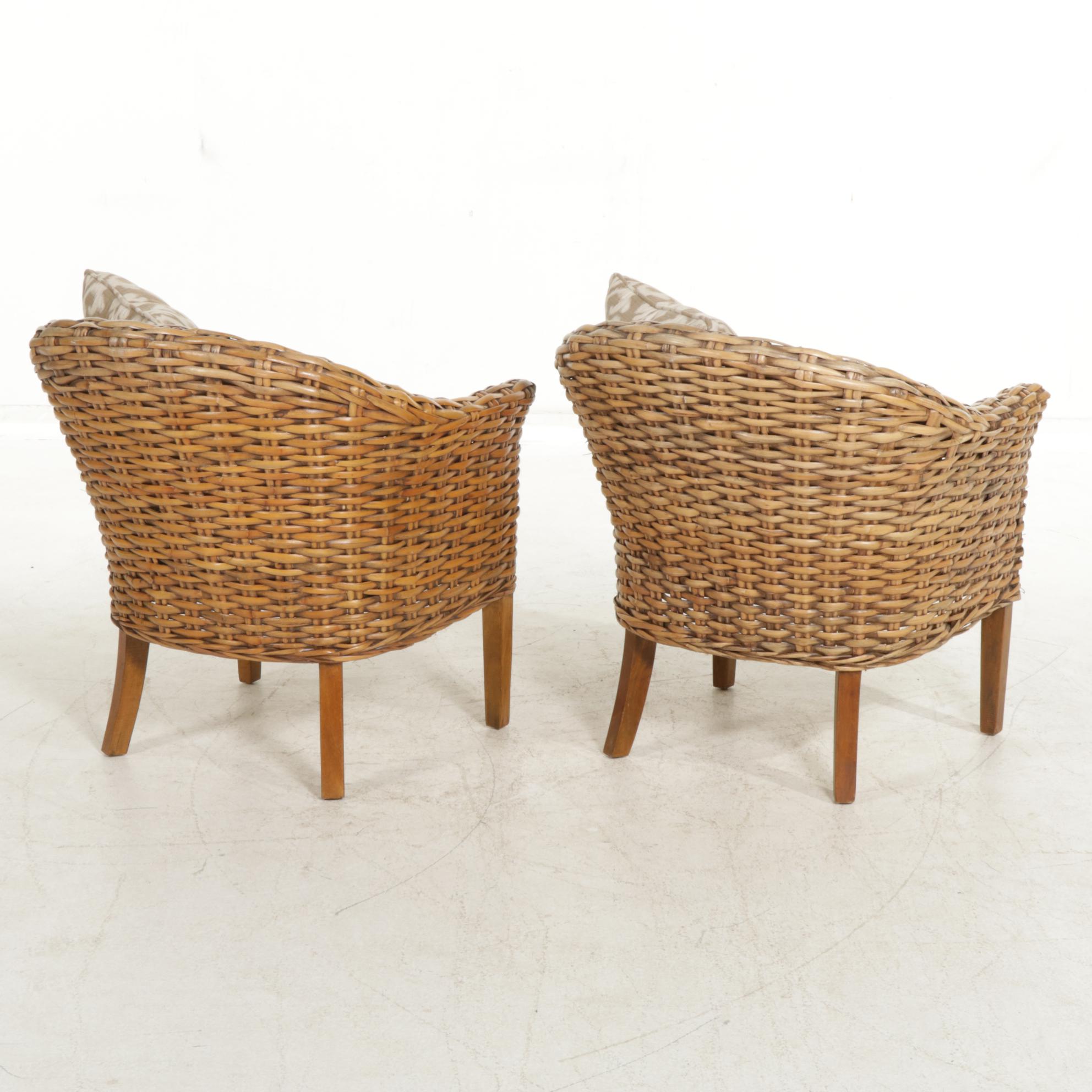 Pair of Woven Rattan Strip Armchairs, Late 20th to 21st Century