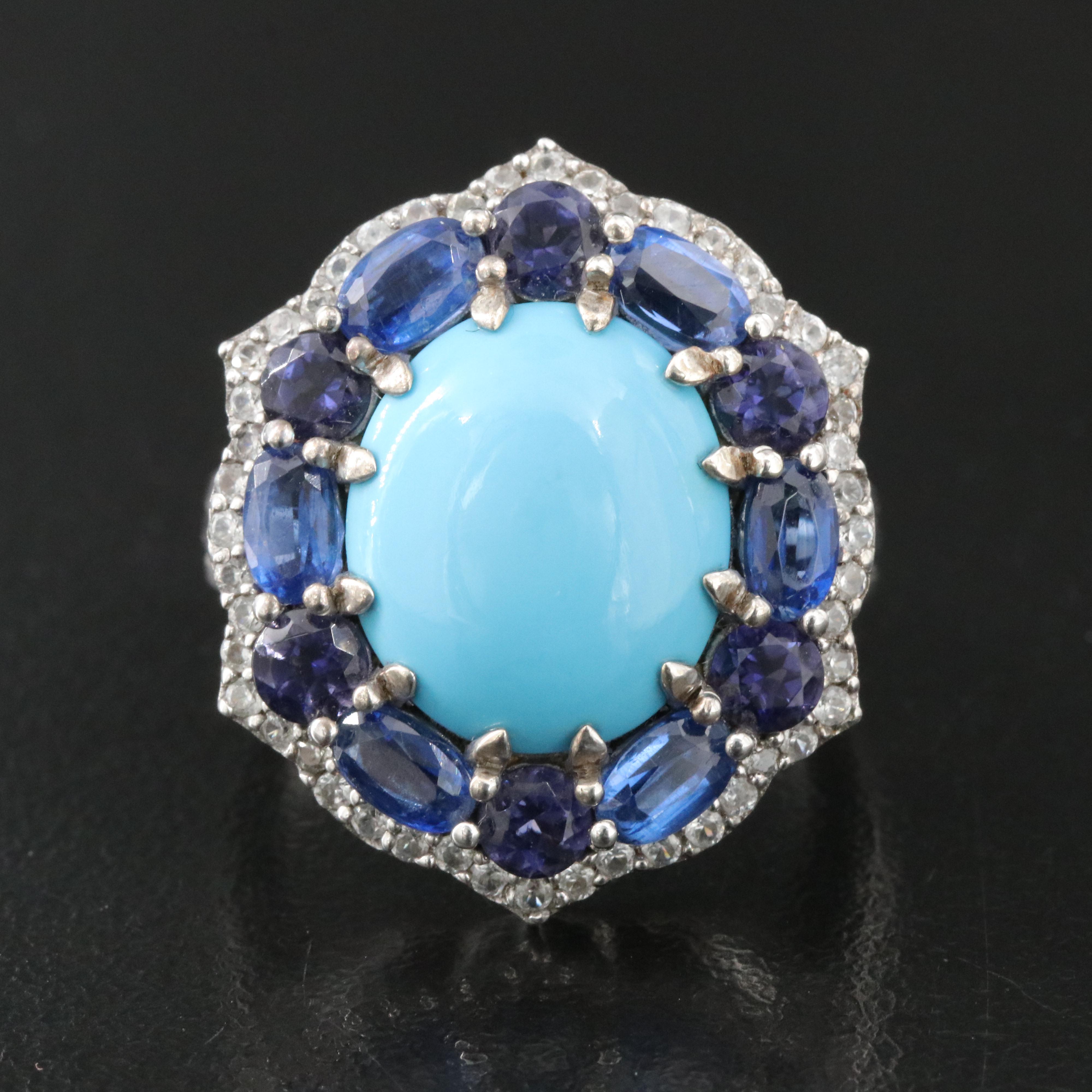 Sterling Turquoise, Kyanite and Iolite Ring