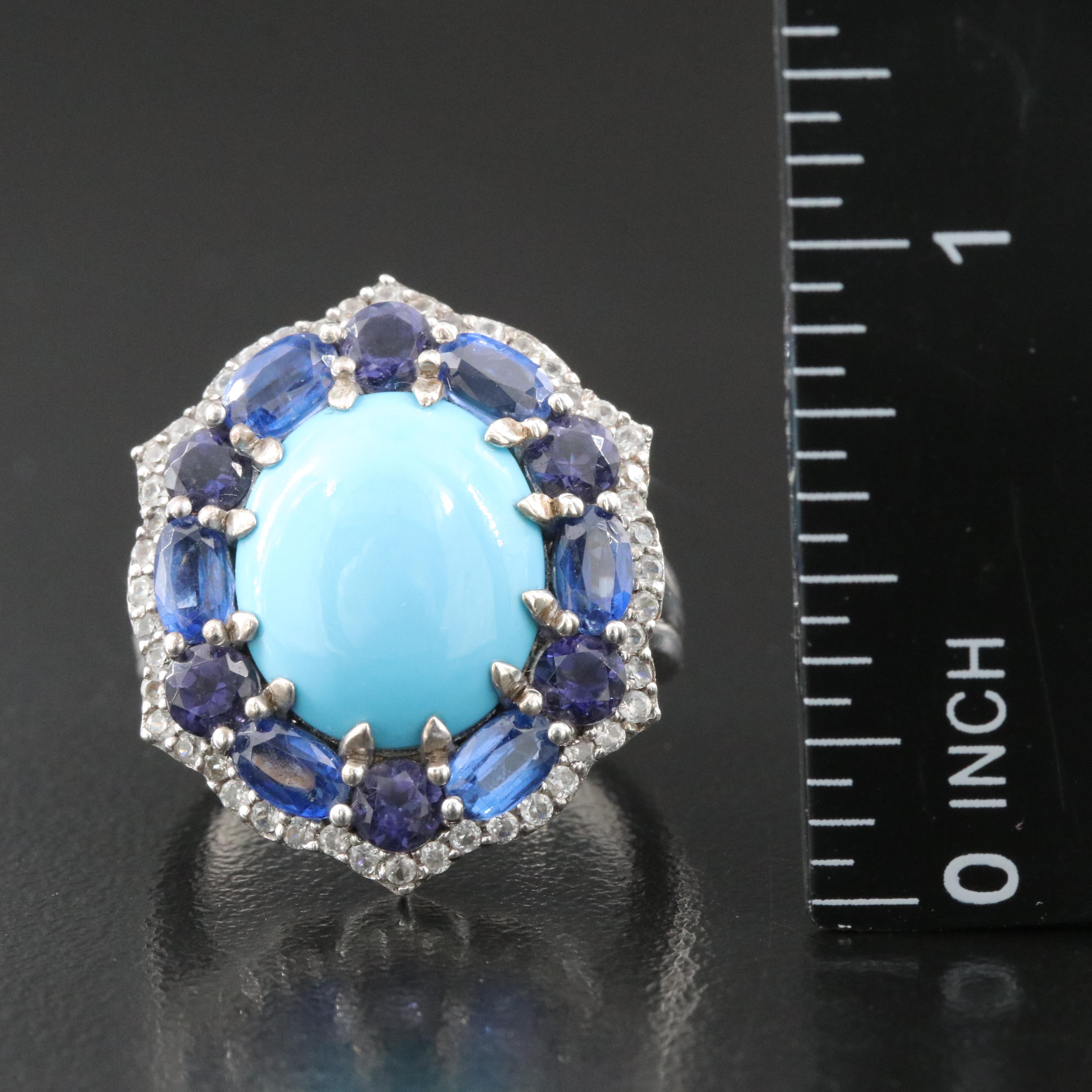 Sterling Turquoise, Kyanite and Iolite Ring
