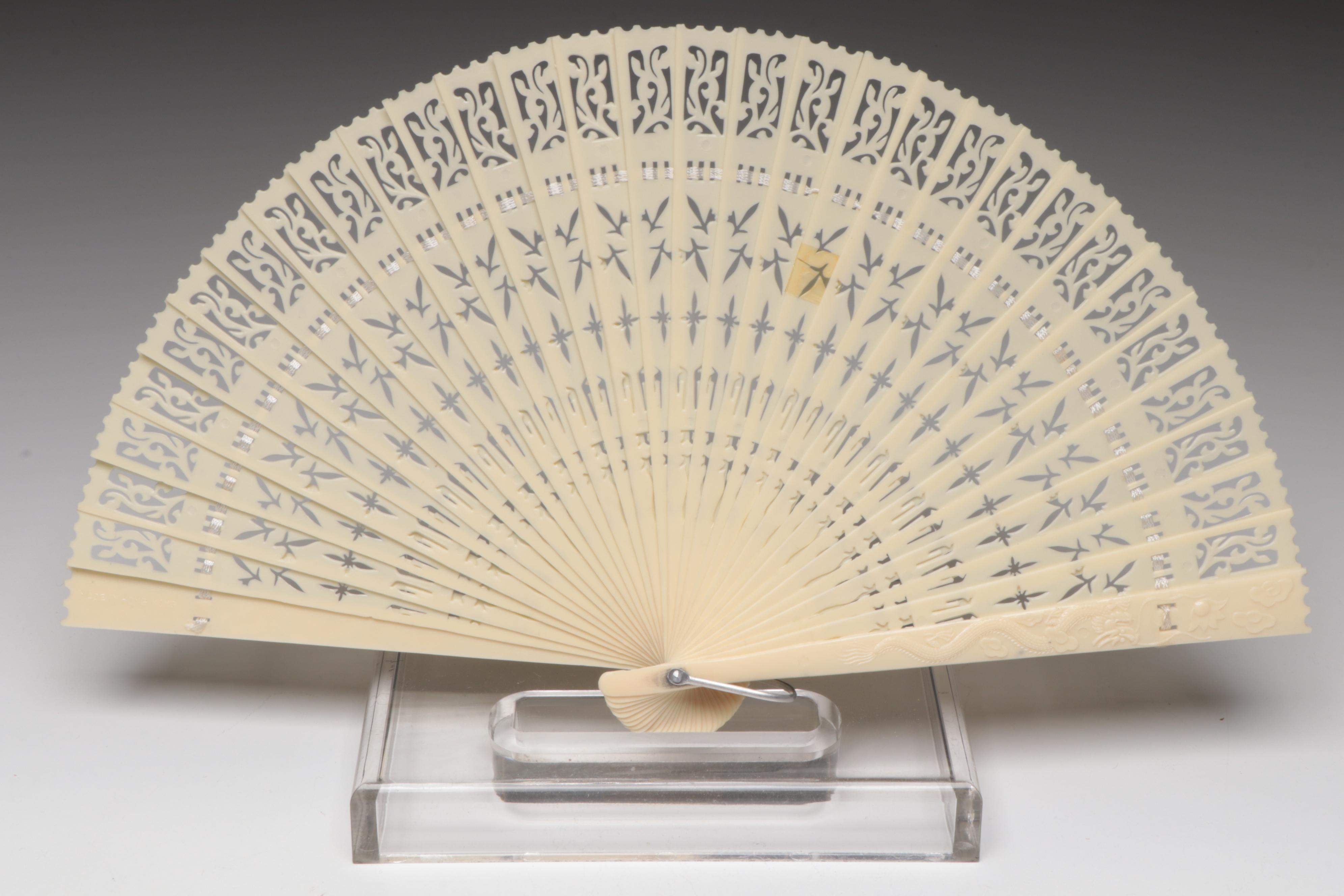 Chinese Carved Serpentine Brush Pot with Carved Amethyst Bowl, Fan and Buddha