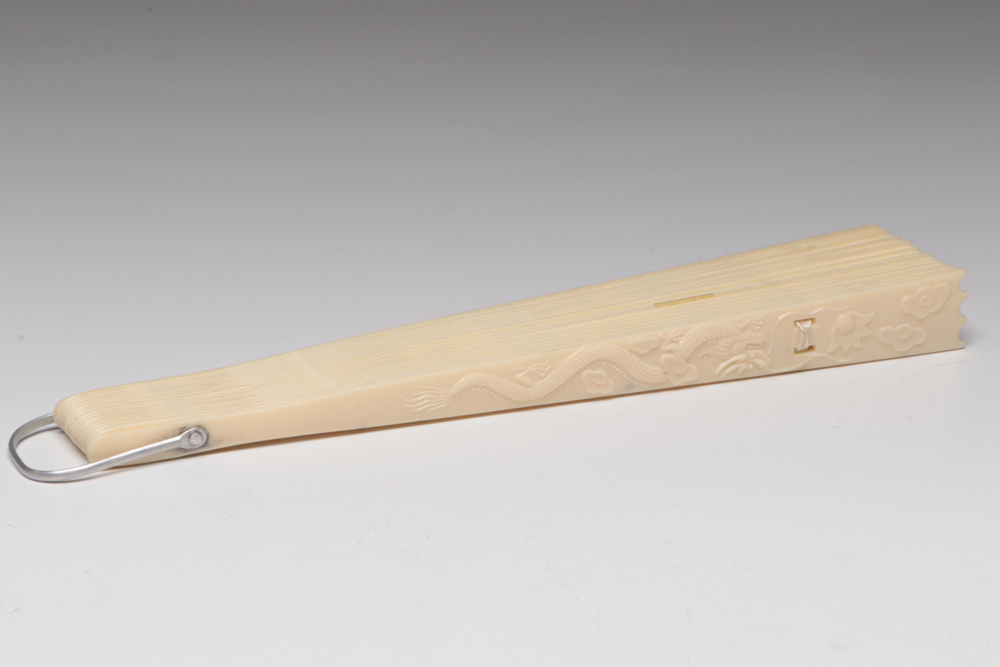 Chinese Carved Serpentine Brush Pot with Carved Amethyst Bowl, Fan and Buddha