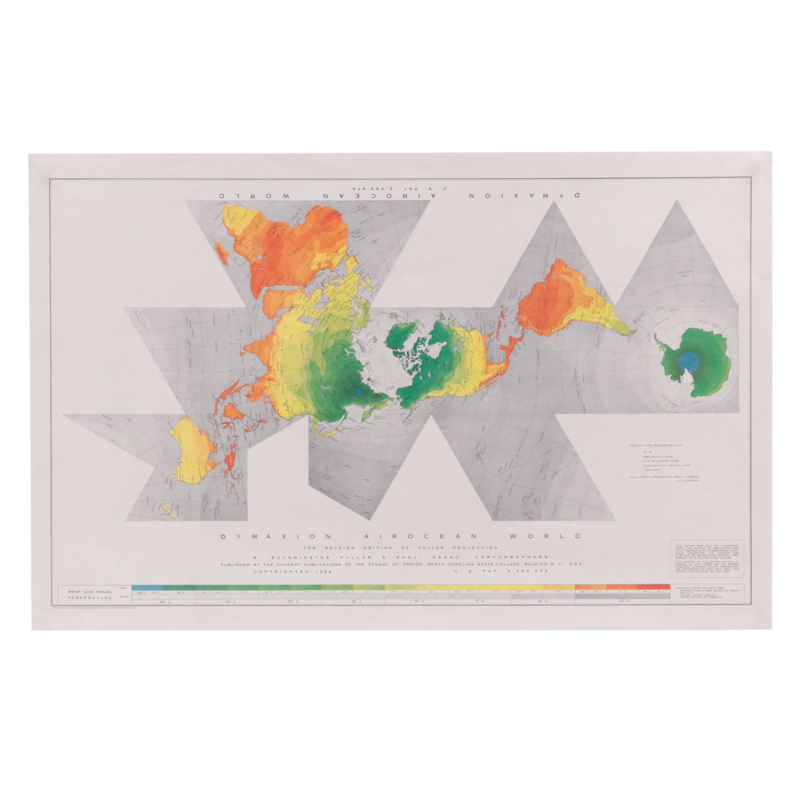 Buckminster Fuller & Shoji Sadao Map "Dymaxion Airocean World," 1954