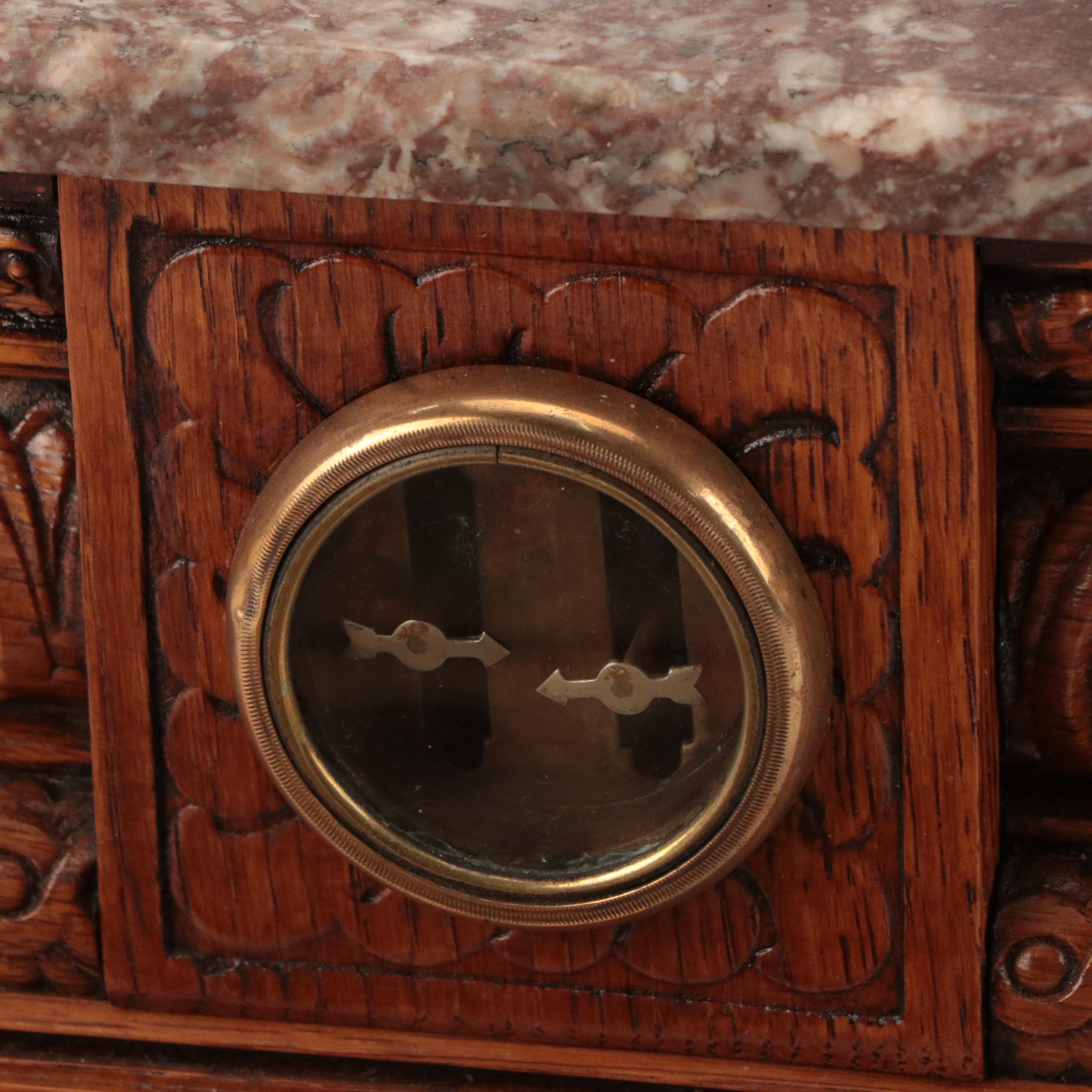 W. P. Hock Marble and Carved Wood Balance Scale with Weights