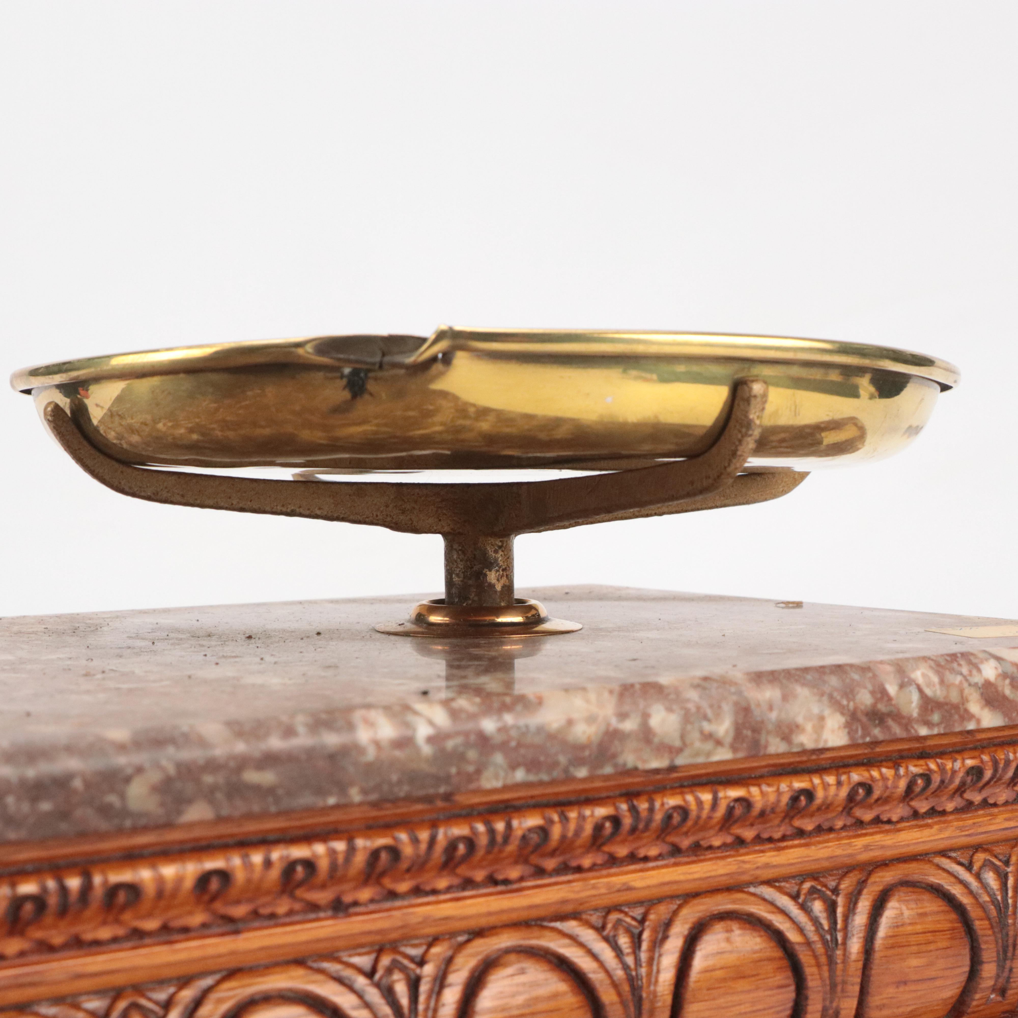 W. P. Hock Marble and Carved Wood Balance Scale with Weights