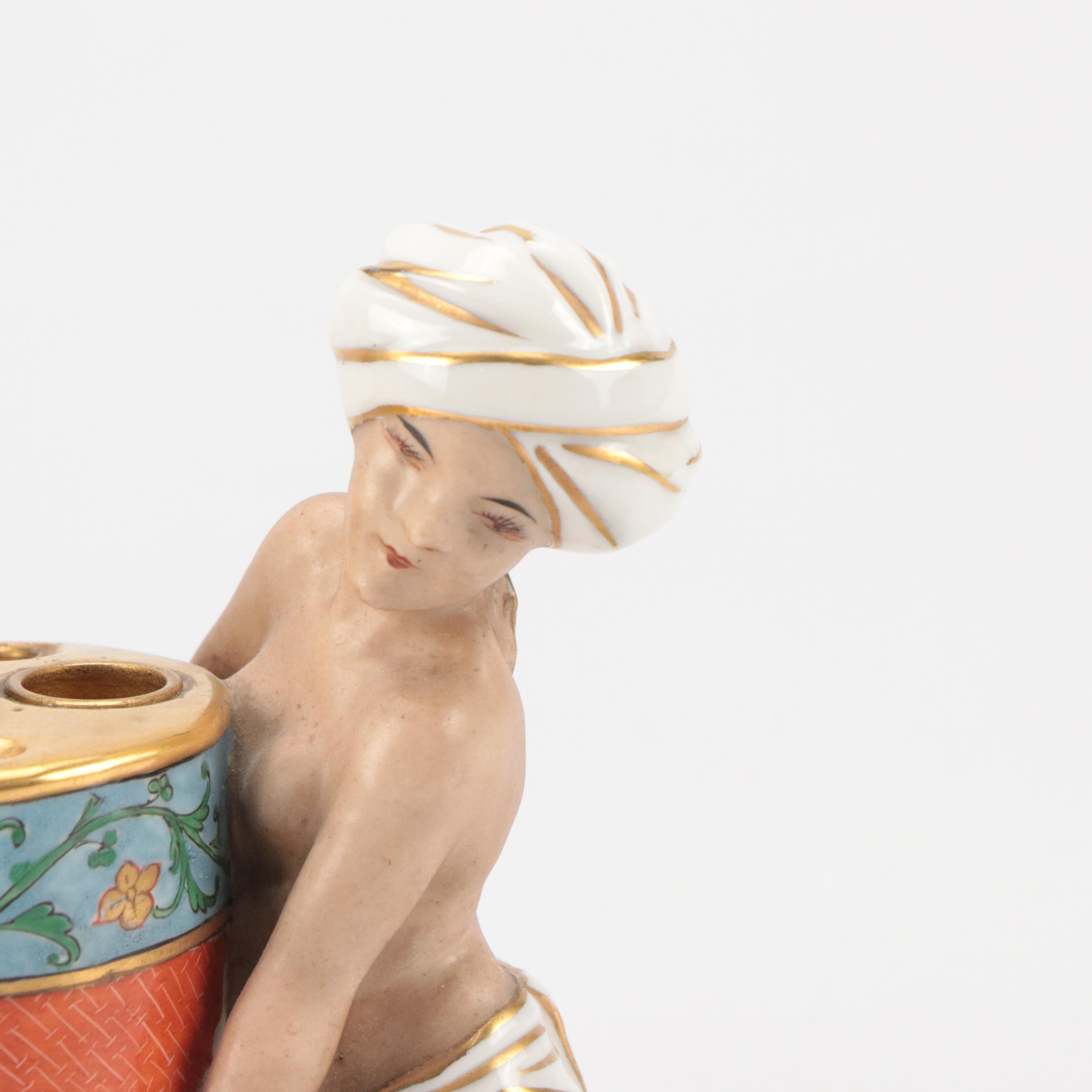 French Art Nouveau Style Porcelain Inkwell, Late 19th/Early 20th Century