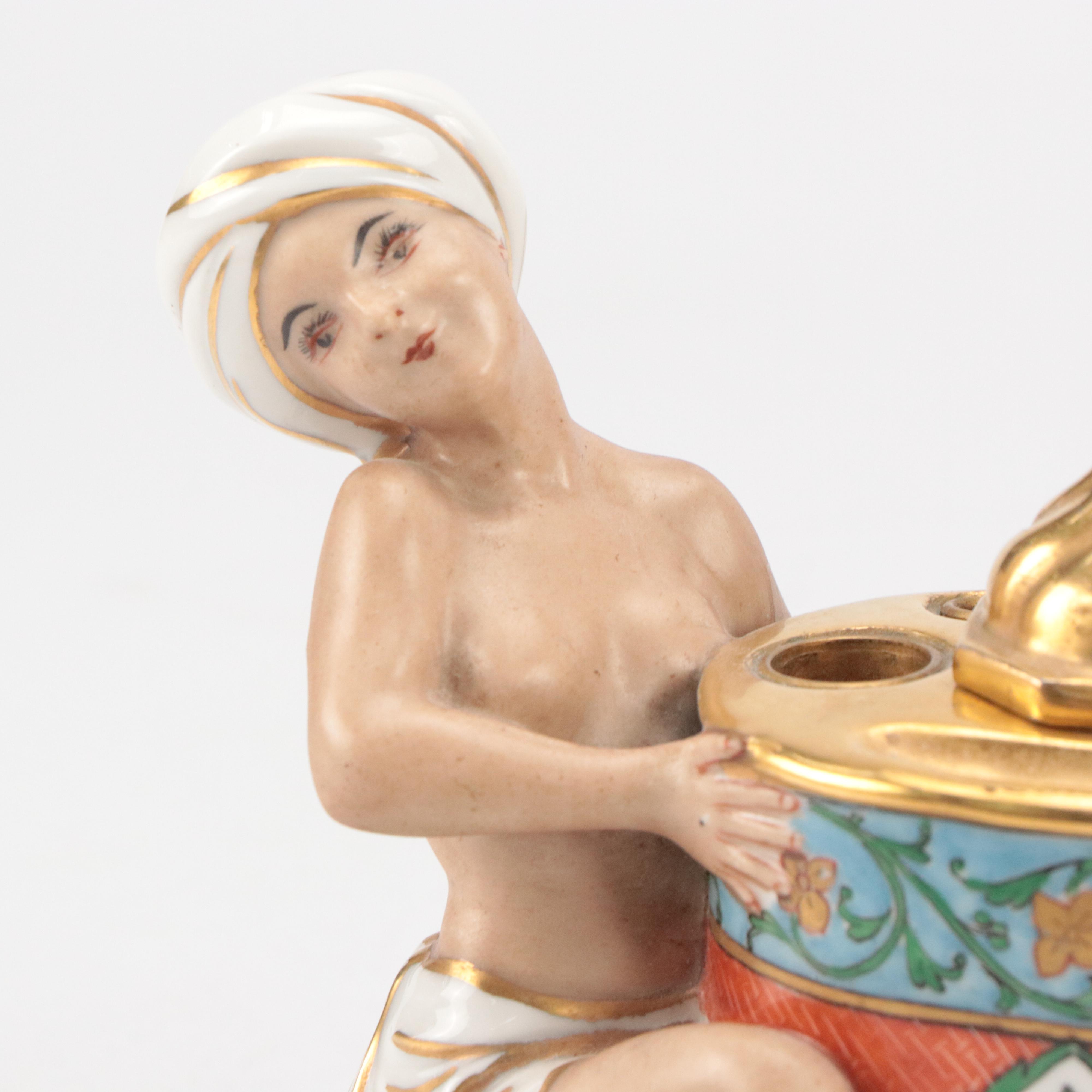 French Art Nouveau Style Porcelain Inkwell, Late 19th/Early 20th Century