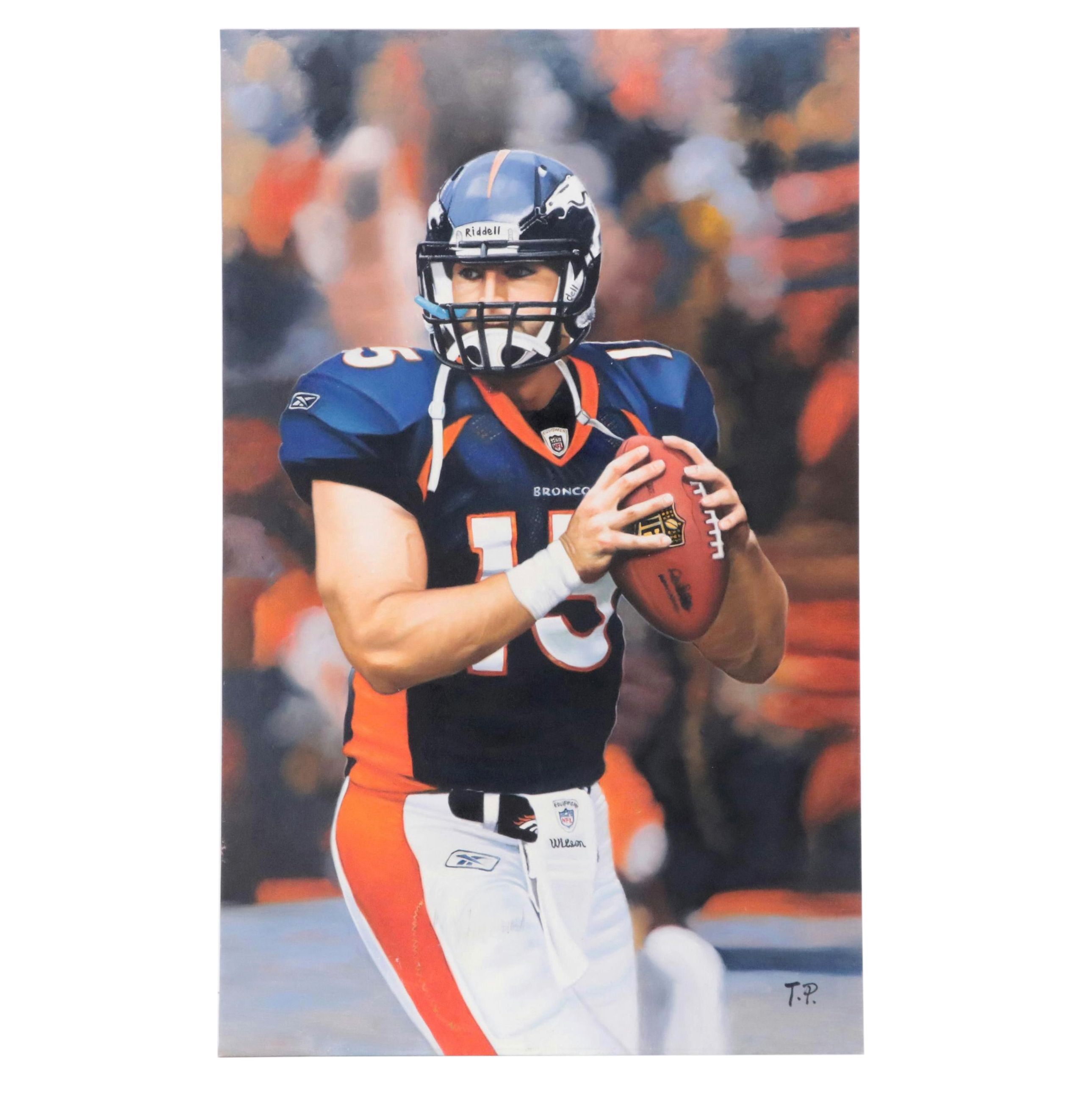 Oil Painting Portrait of NFL Broncos Quarterback Tim Tebow