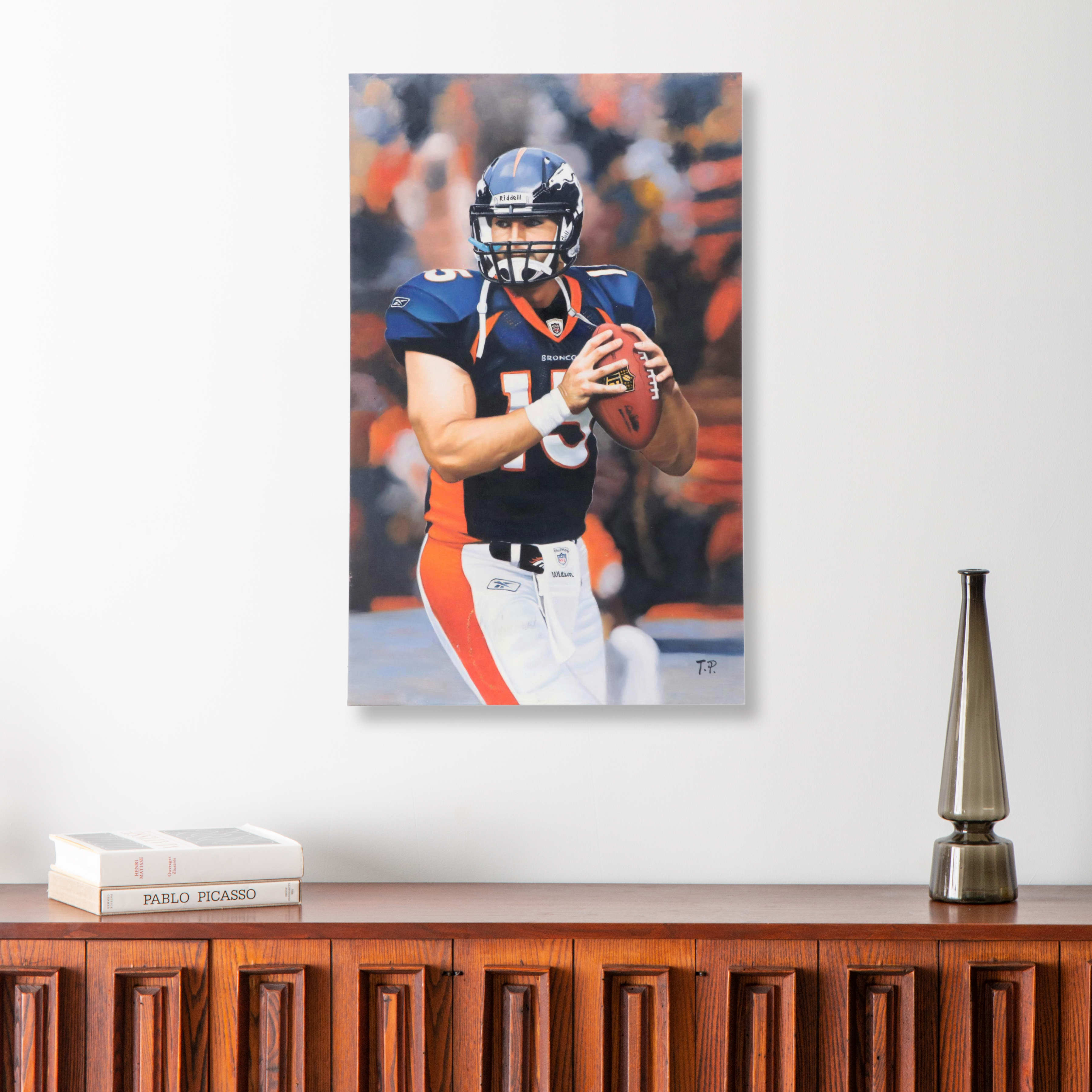 Oil Painting Portrait of NFL Broncos Quarterback Tim Tebow