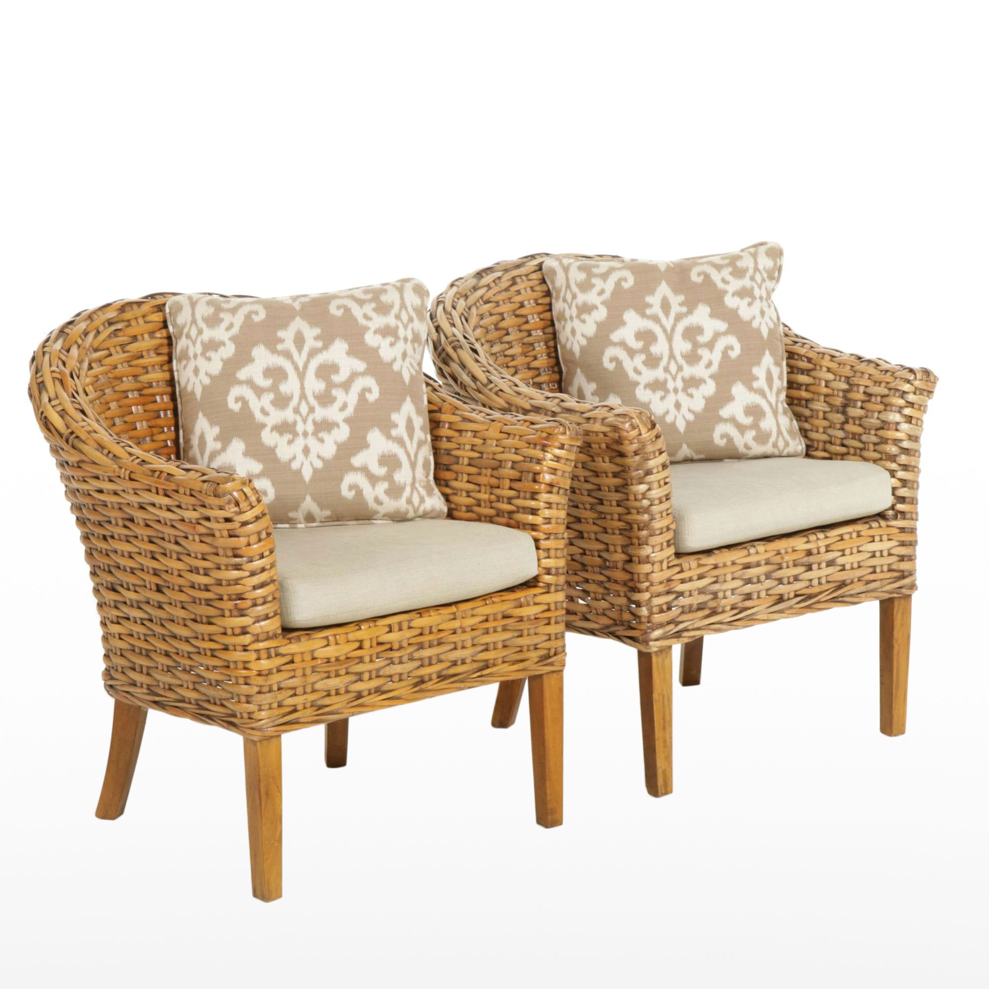 Pair of Woven Rattan Strip Armchairs, Late 20th to 21st Century