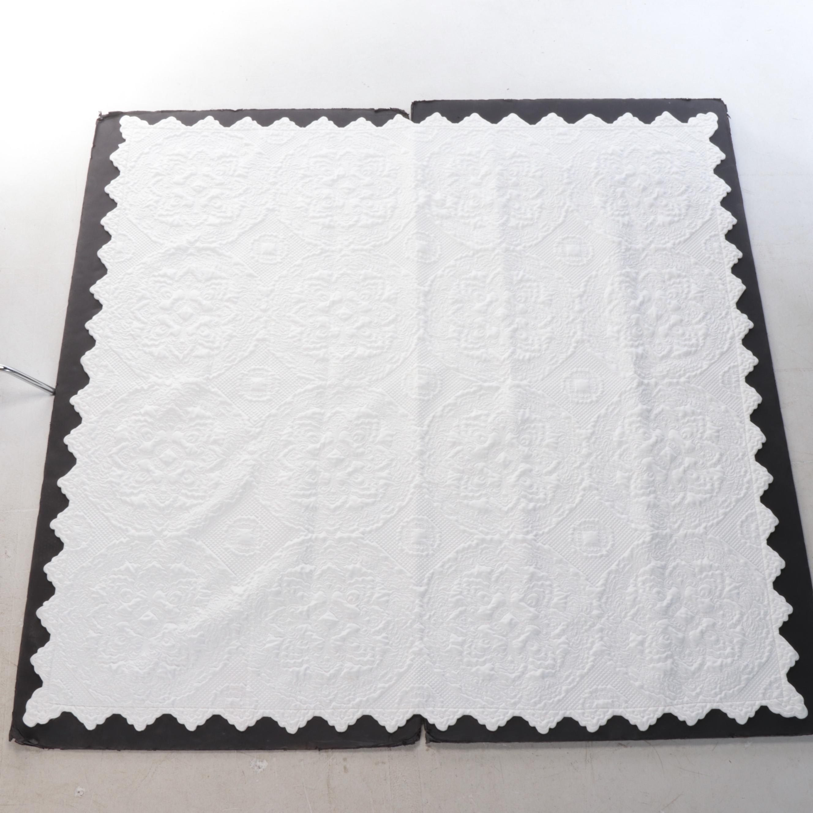 Soft Surroundings White Satin Feel Stuffed Queen Sized Quilt