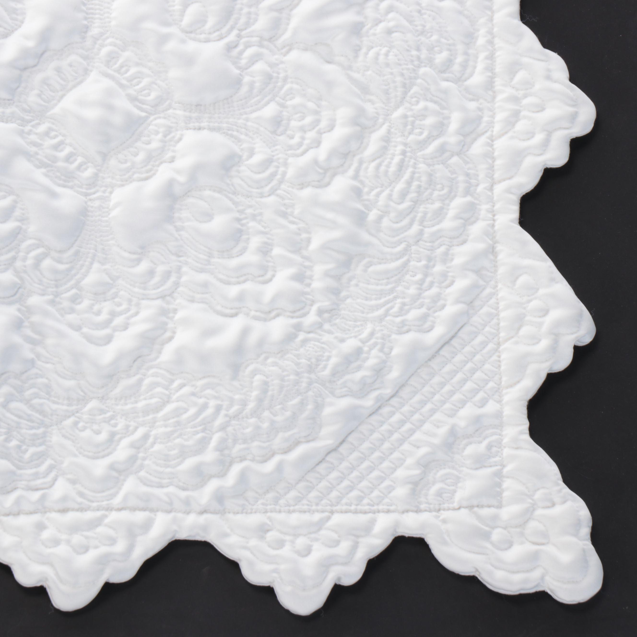 Soft Surroundings White Satin Feel Stuffed Queen Sized Quilt