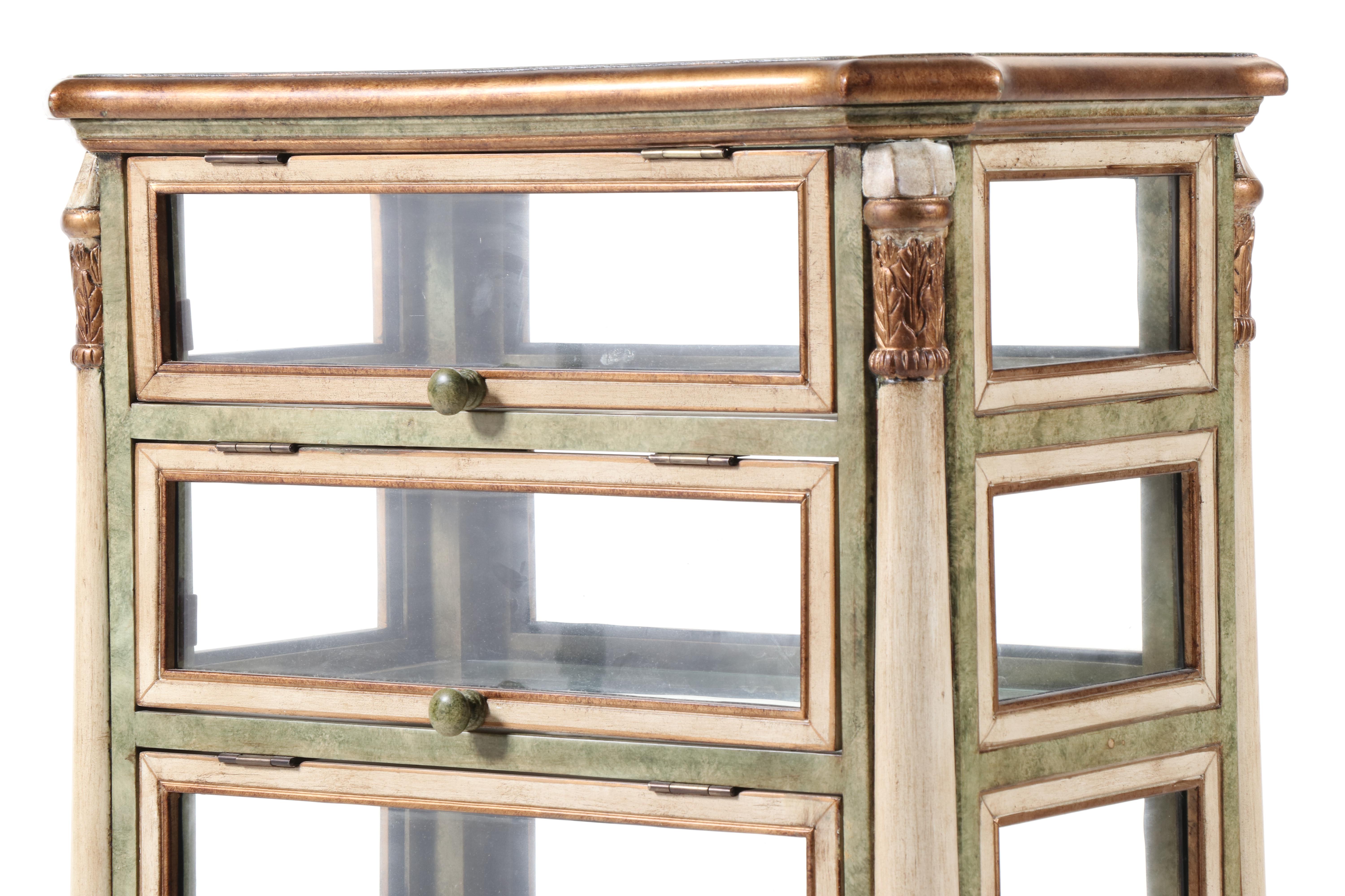 Louis Philippe Style Painted and Parcel-Gilt Seven-Compartment Display Case