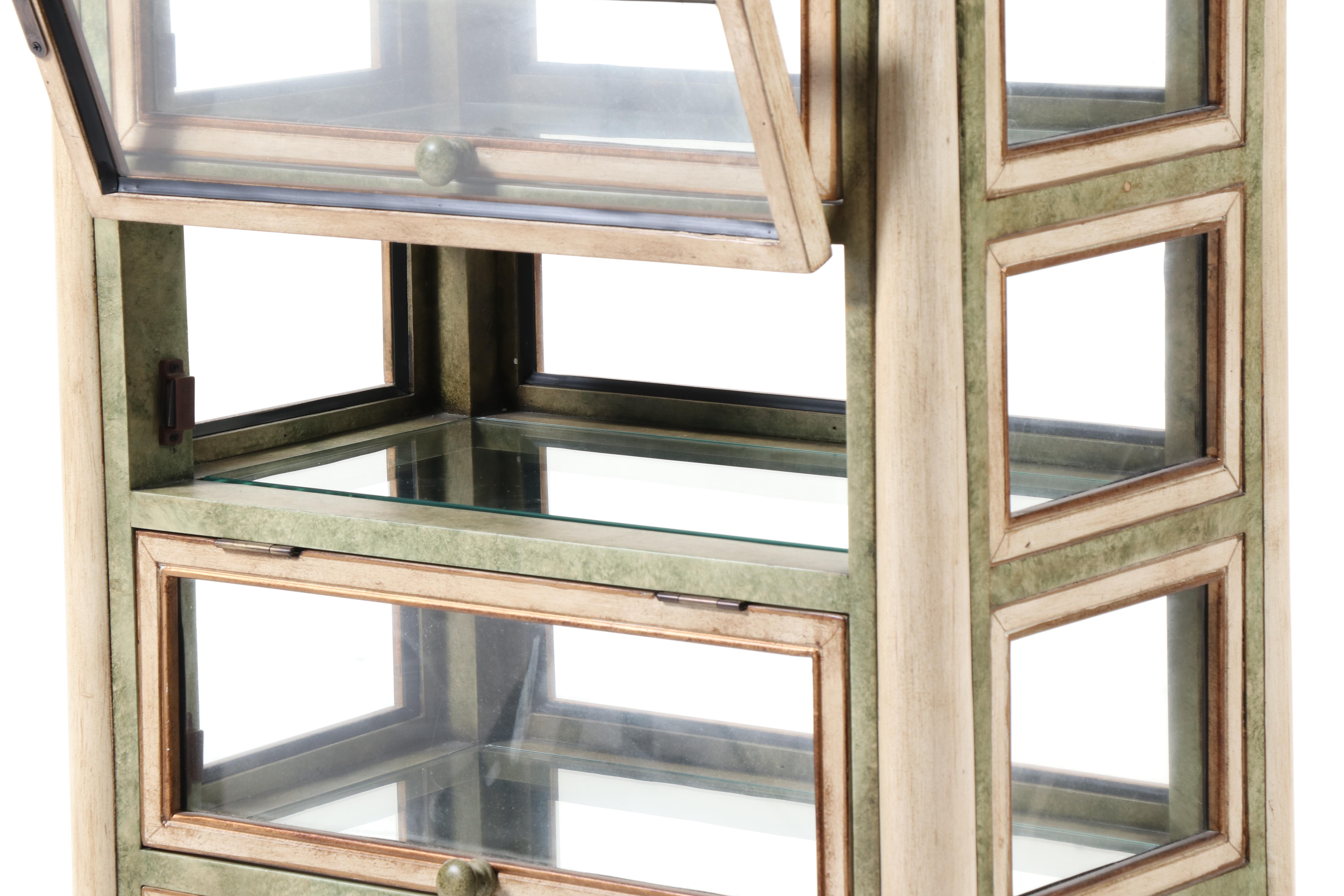 Louis Philippe Style Painted and Parcel-Gilt Seven-Compartment Display Case