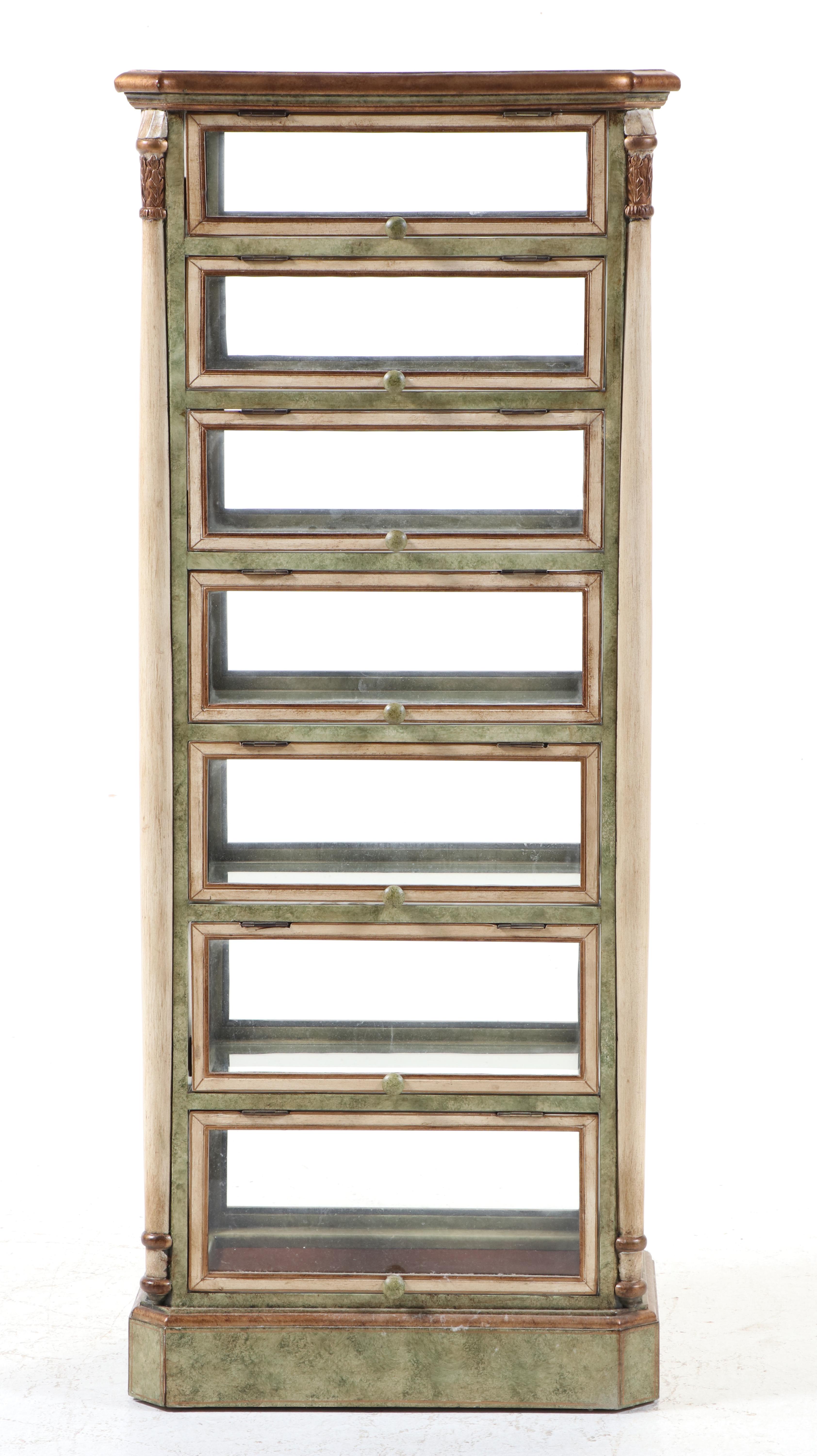 Louis Philippe Style Painted and Parcel-Gilt Seven-Compartment Display Case