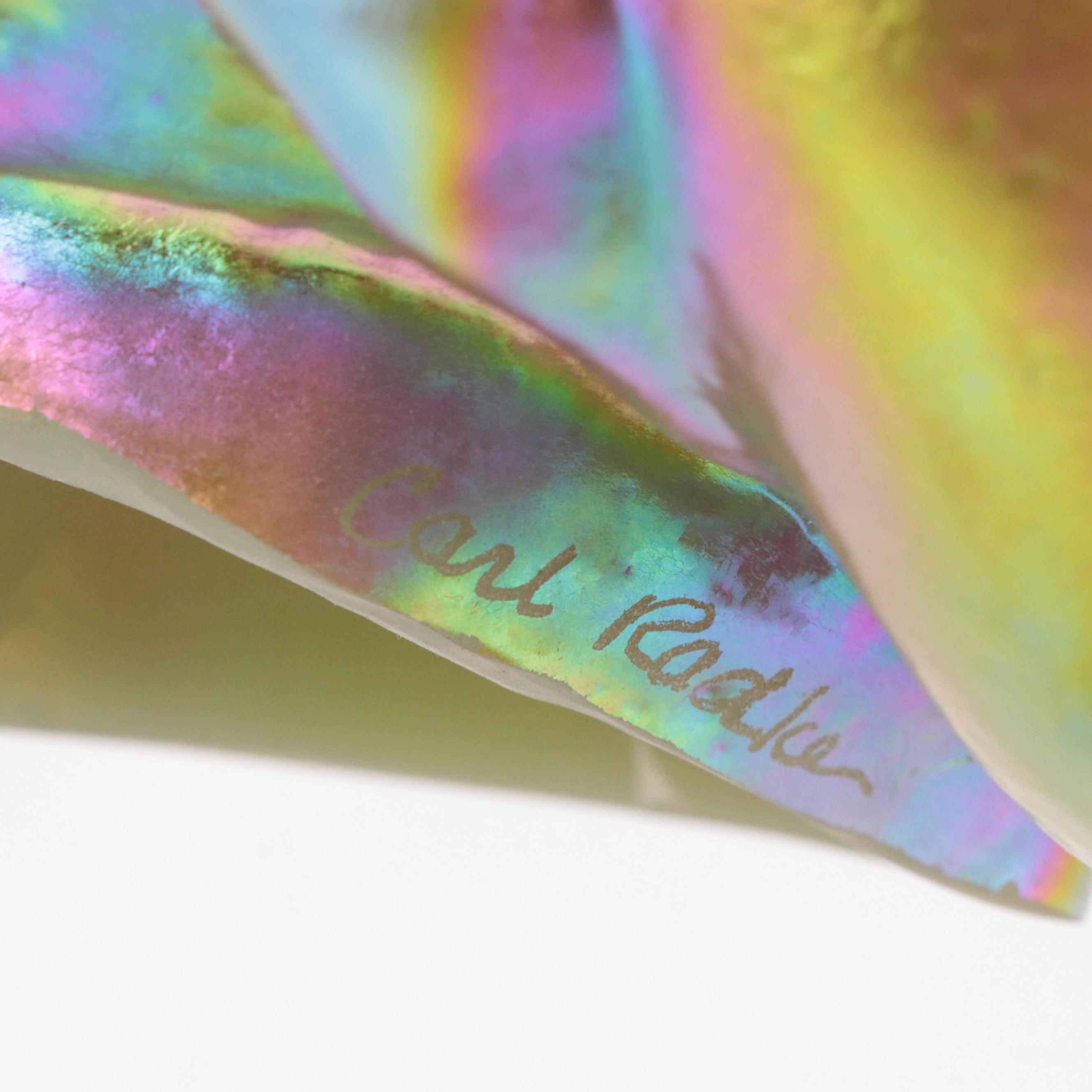 Art Nouveau Style Gilt Metal Figural Lamp & Carl Radke Iridescent Shade, Vintage