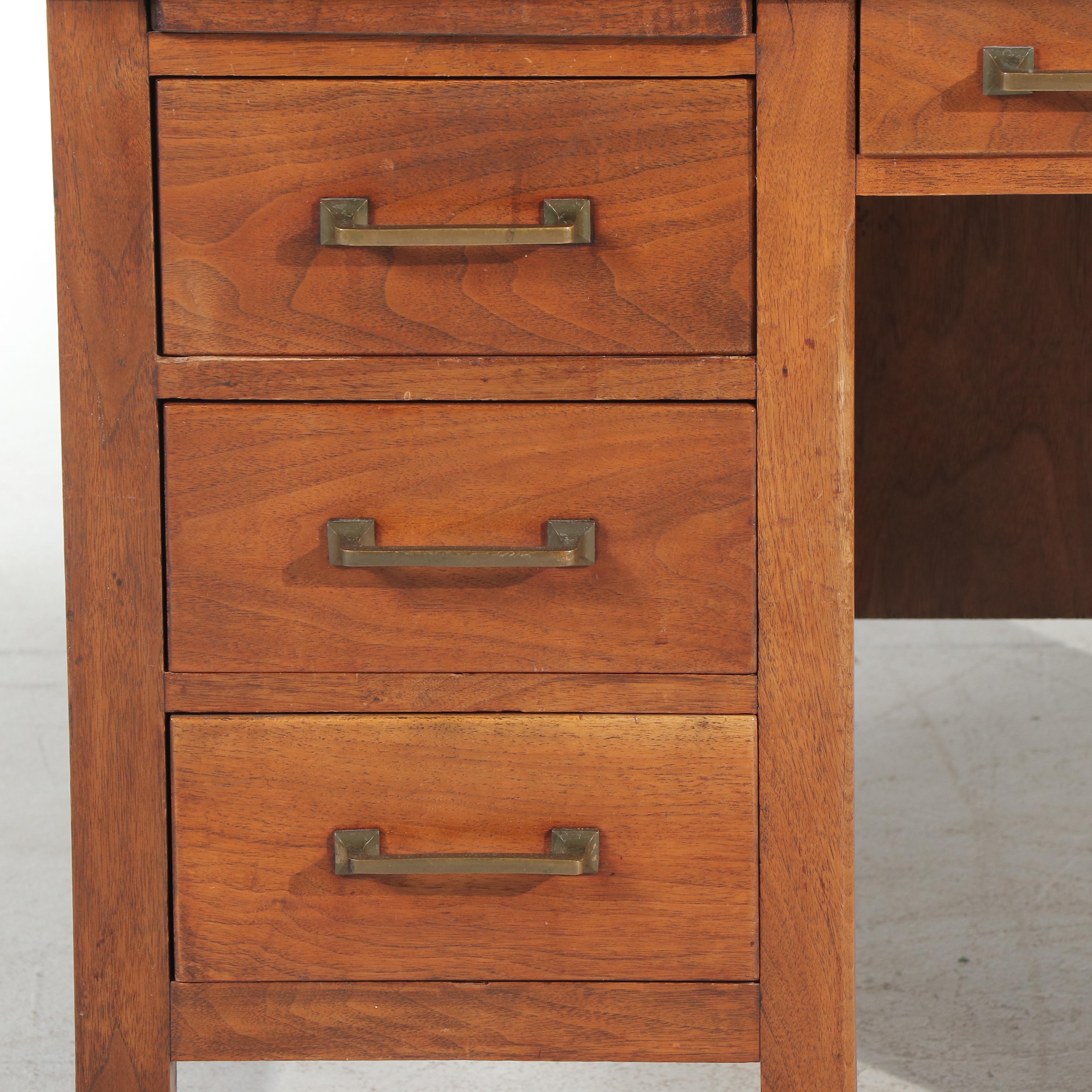 David Kramer Inc. Four-Drawer Walnut Desk with Acrylic Top, Mid-20th Century