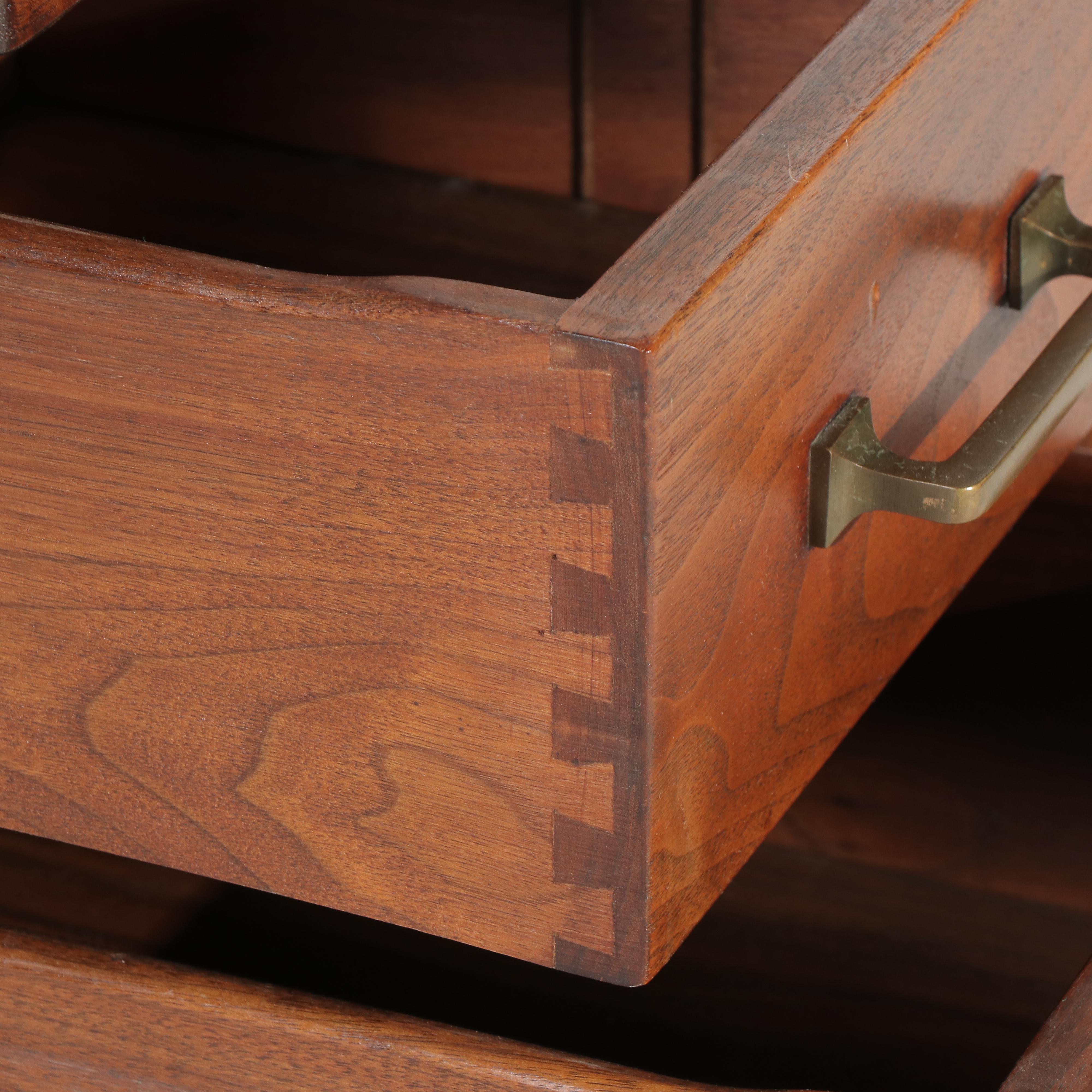 David Kramer Inc. Four-Drawer Walnut Desk with Acrylic Top, Mid-20th Century