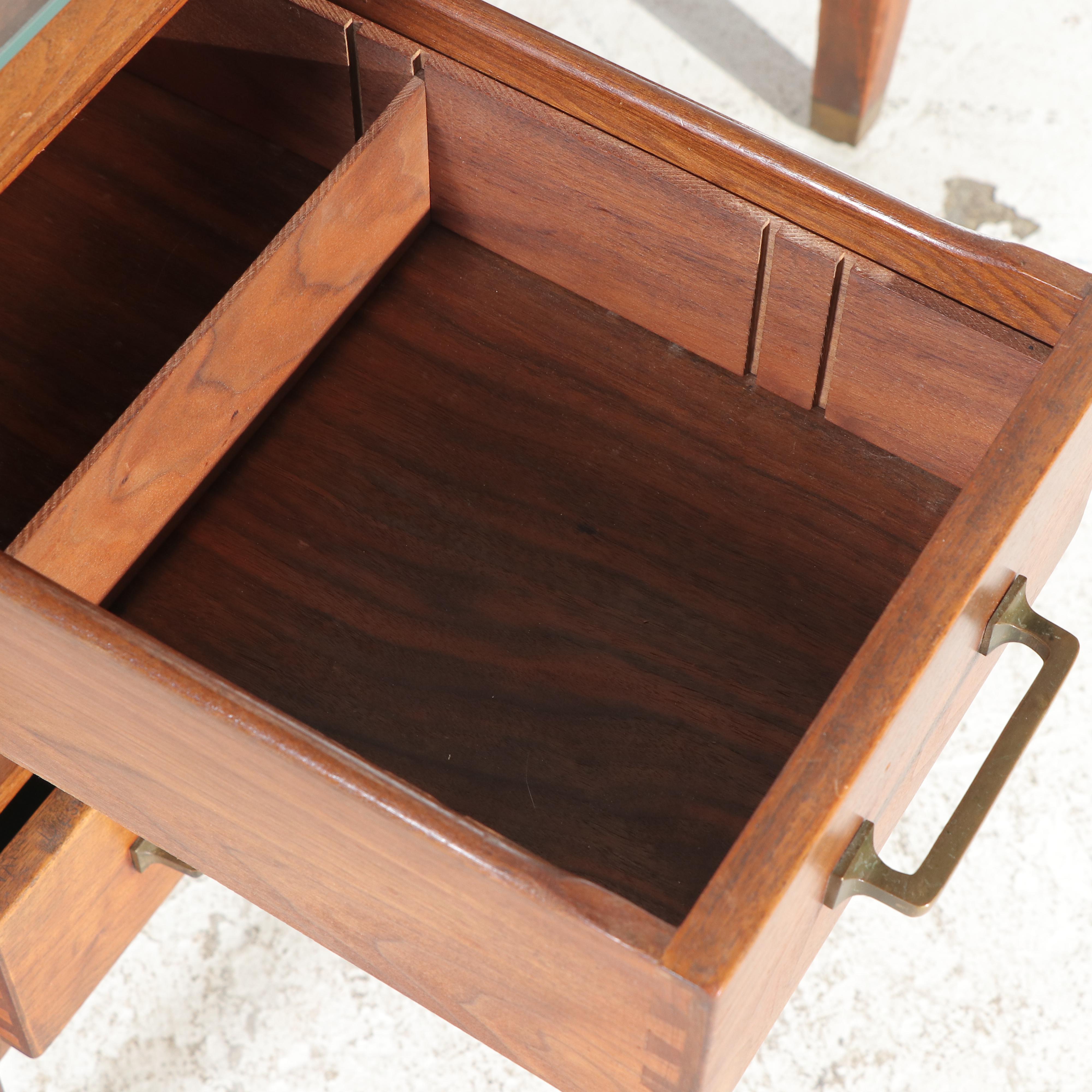 David Kramer Inc. Four-Drawer Walnut Desk with Acrylic Top, Mid-20th Century