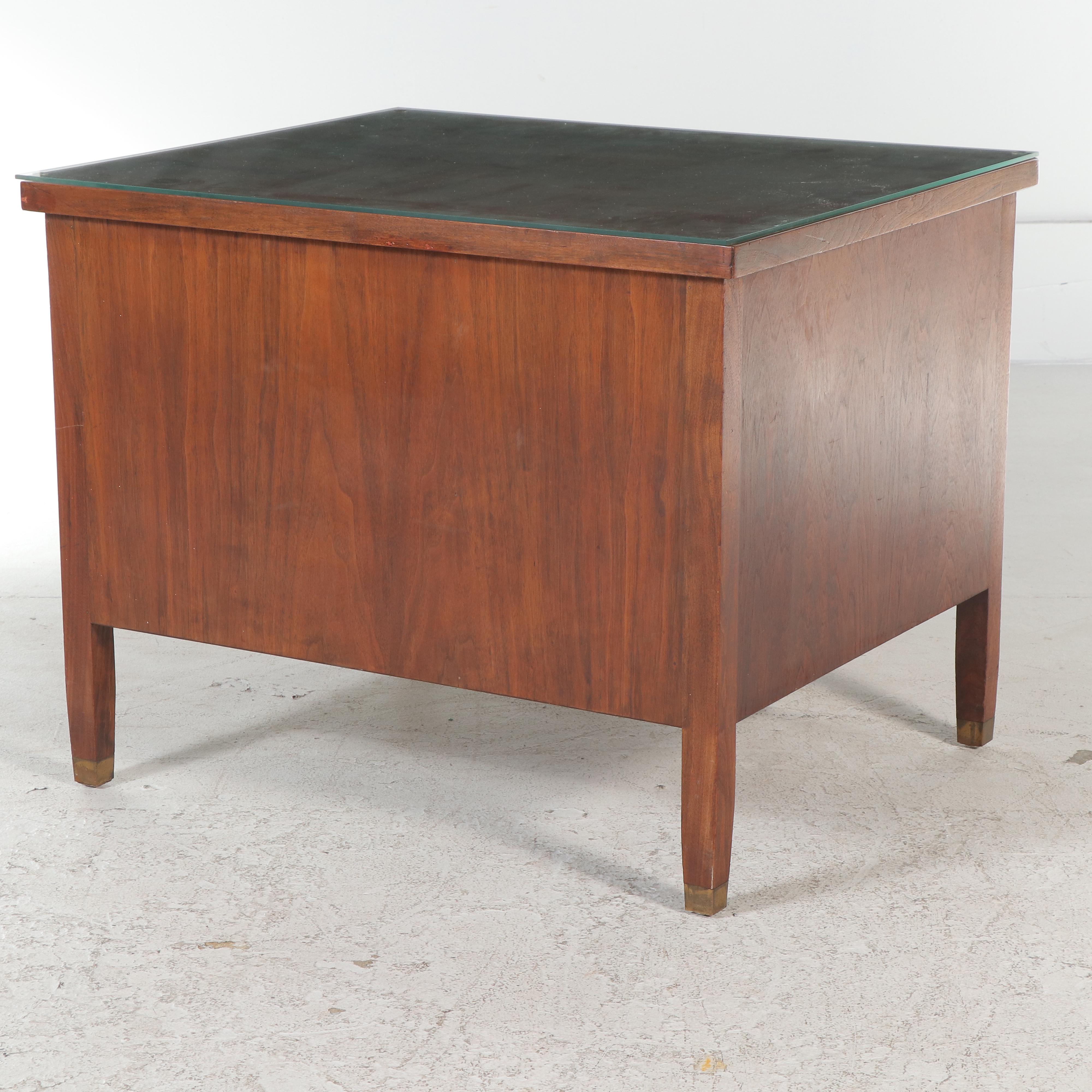 David Kramer Inc. Four-Drawer Walnut Desk with Acrylic Top, Mid-20th Century