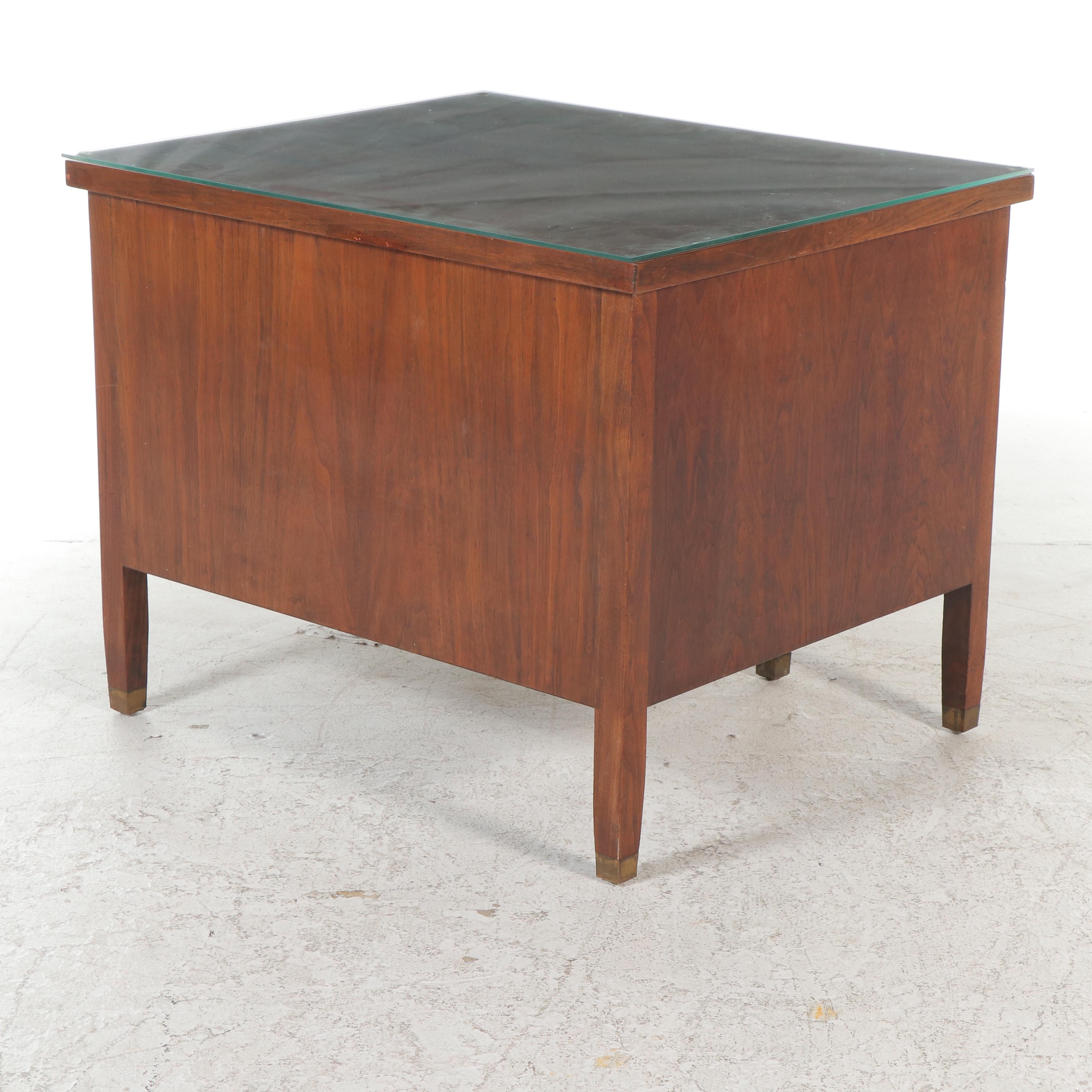 David Kramer Inc. Four-Drawer Walnut Desk with Acrylic Top, Mid-20th Century