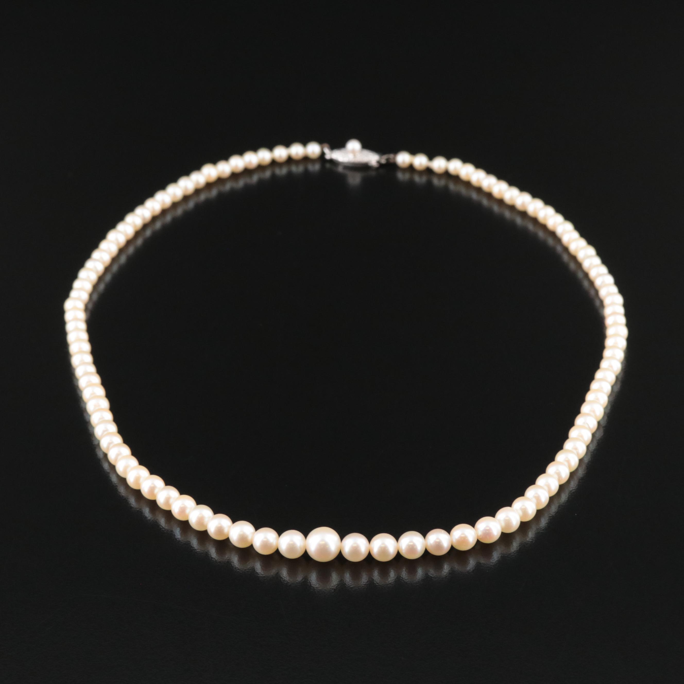 Vintage Mikimoto Graduated Pearl Necklace with 10K Clasp