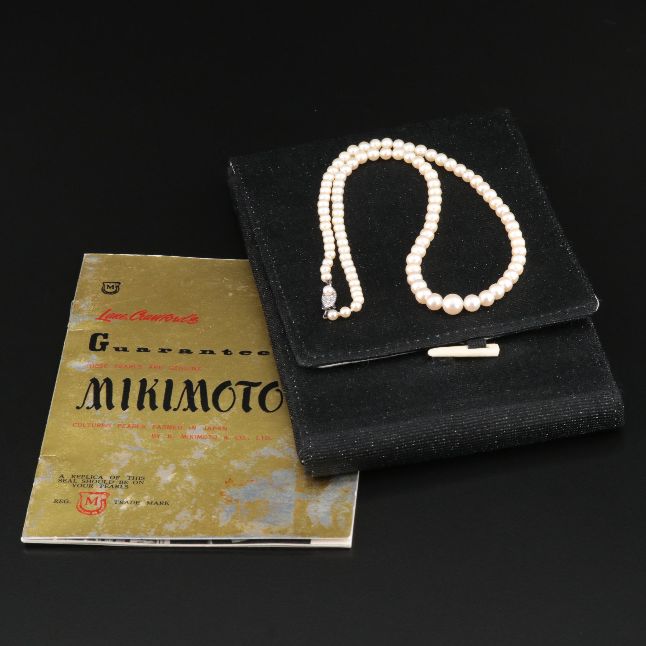 Vintage Mikimoto Graduated Pearl Necklace with 10K Clasp