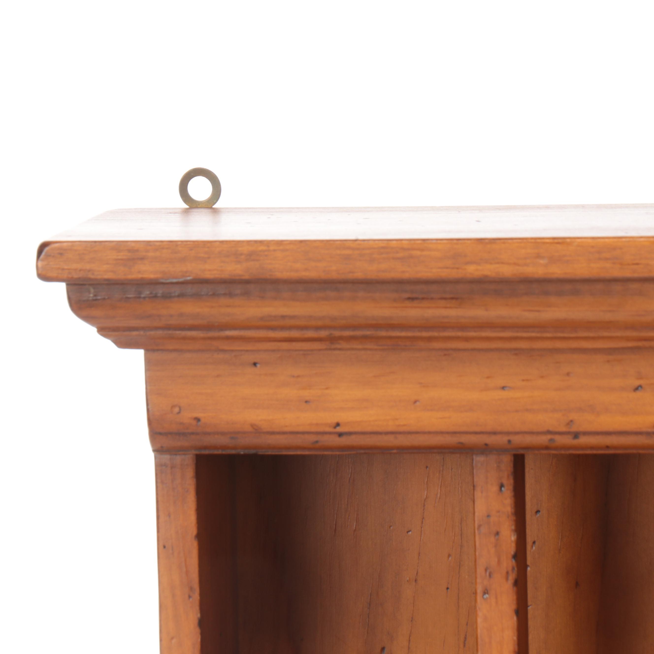 Wood Wall-Hanging Shelf with Silver Tone Metal Napkin Ring Collection and Vase