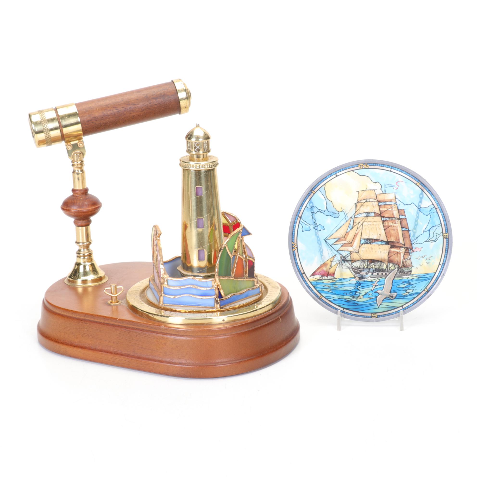 Stained Glass Lighthouse Music Box and Kaleidoscope with Suncatcher