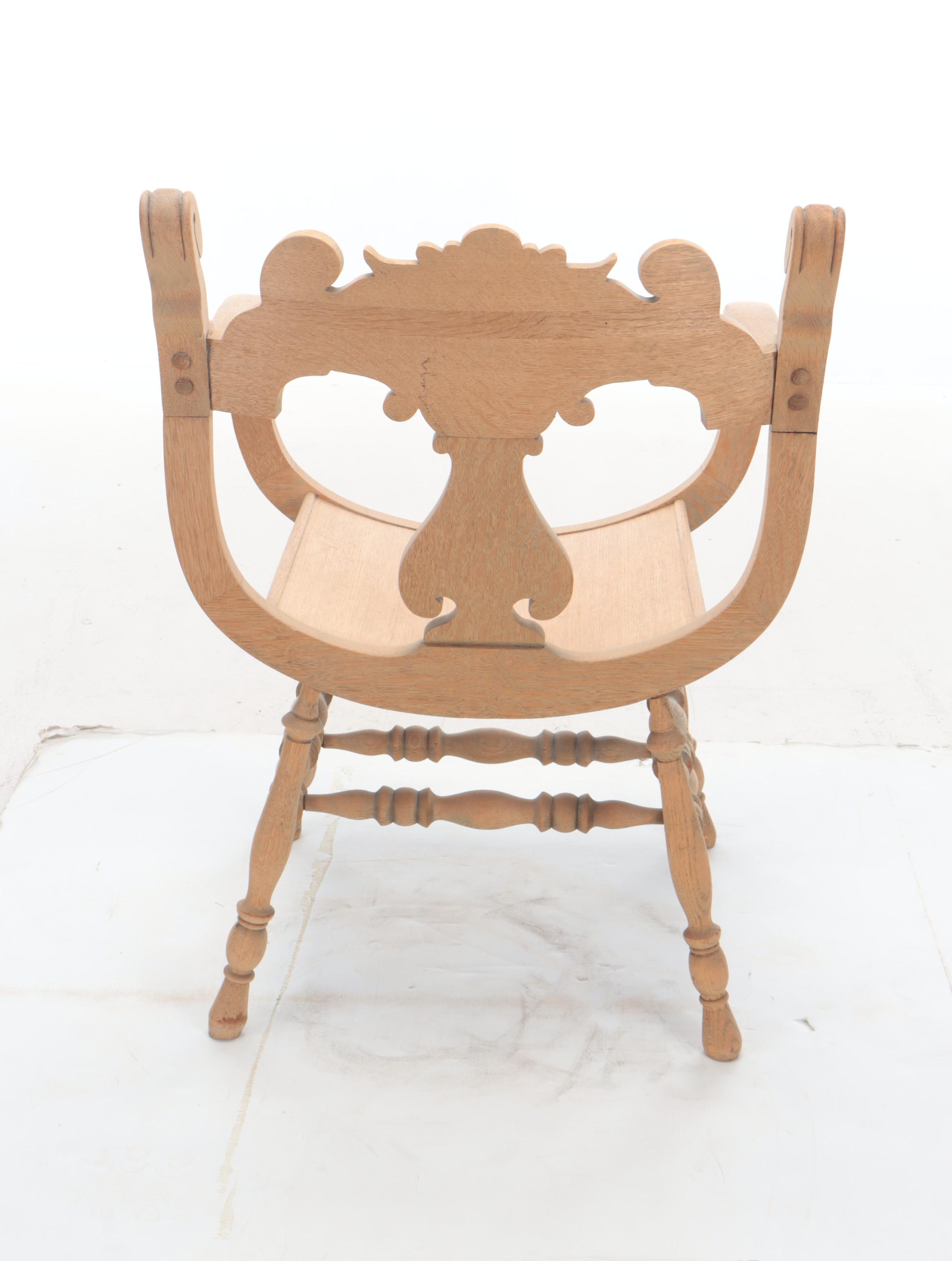 Renaissance Revival Style Carved Oak Northwind Face Savonarola Chair