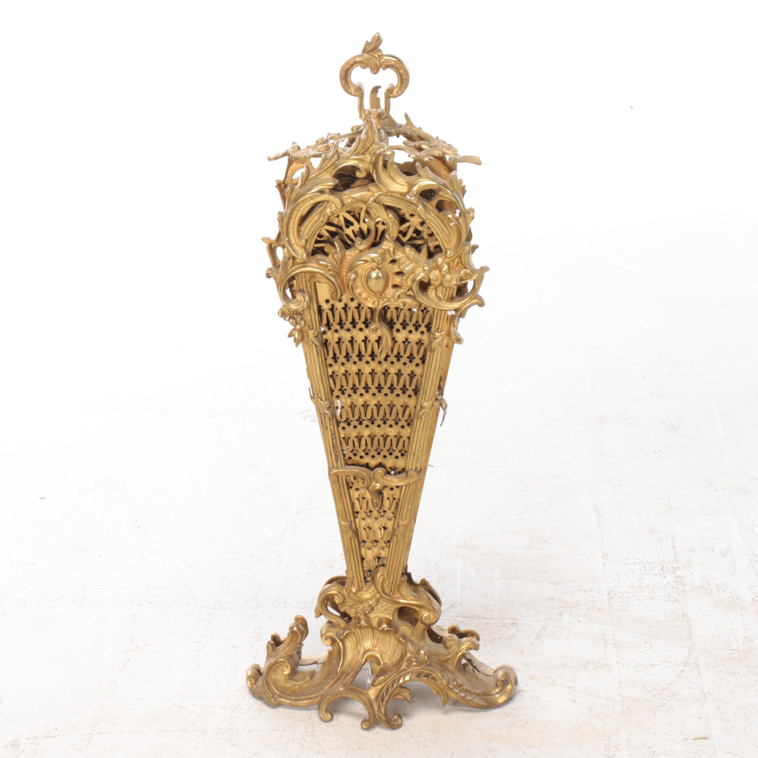 Rococo Brass Peacock Fan Folding Fireplace Screen