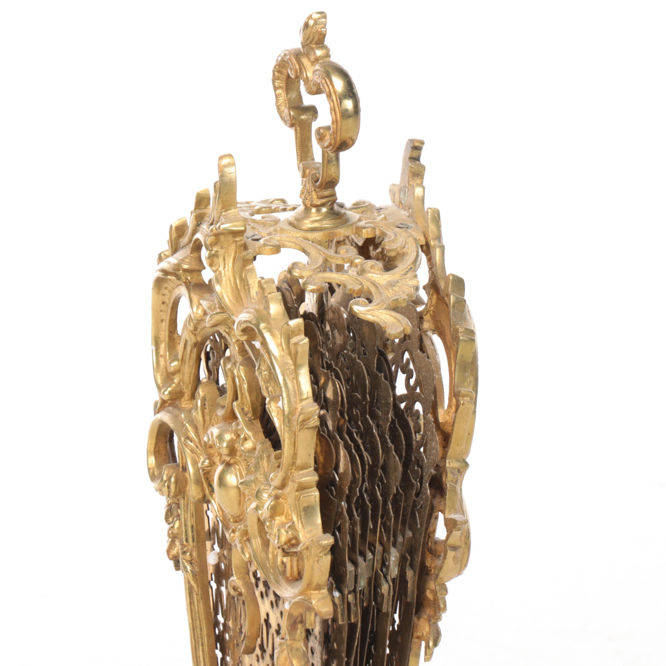 Rococo Brass Peacock Fan Folding Fireplace Screen