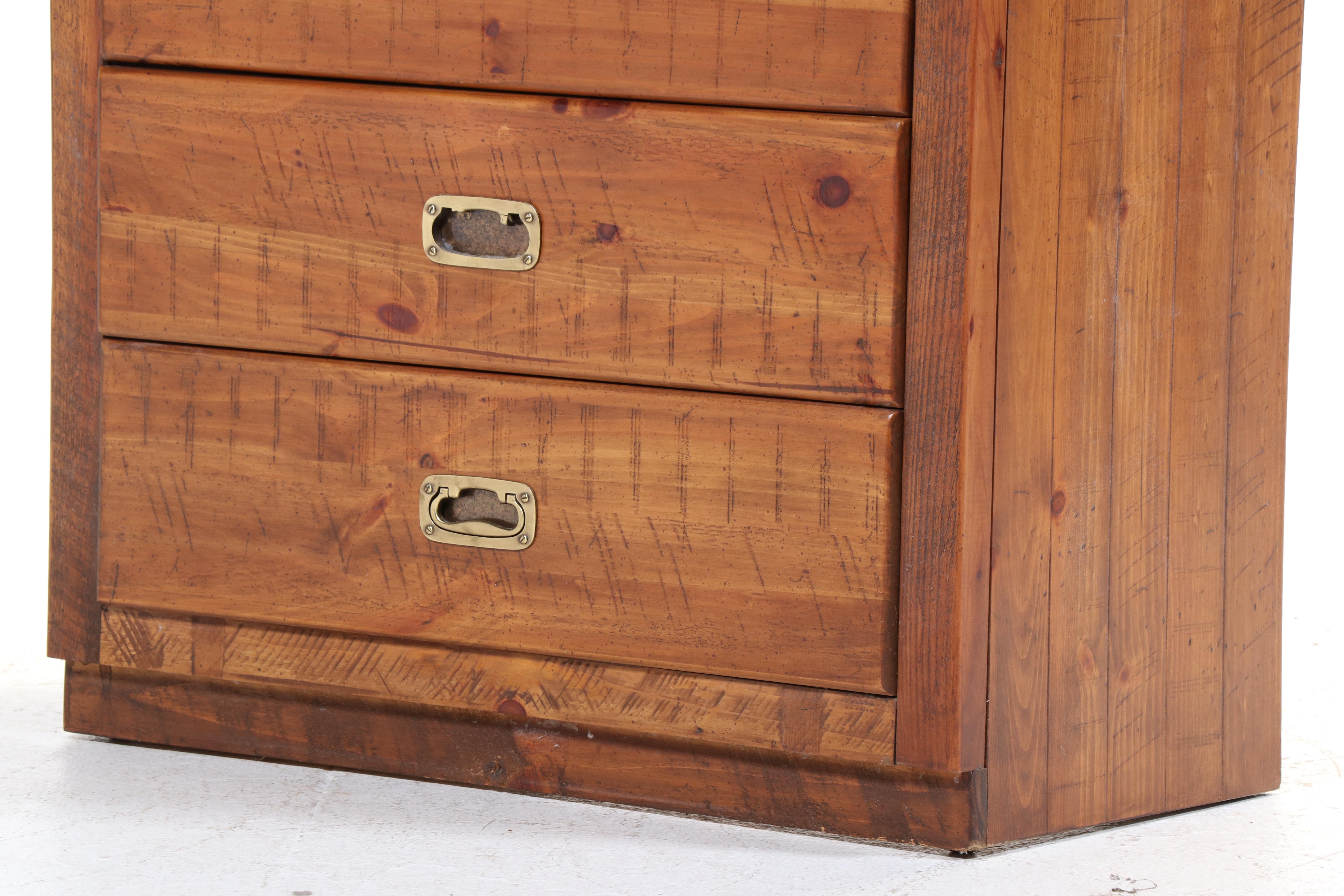 Young-Hinkle Campaign Style Pine Five-Drawer Hat Box Chest, Late 20th Century