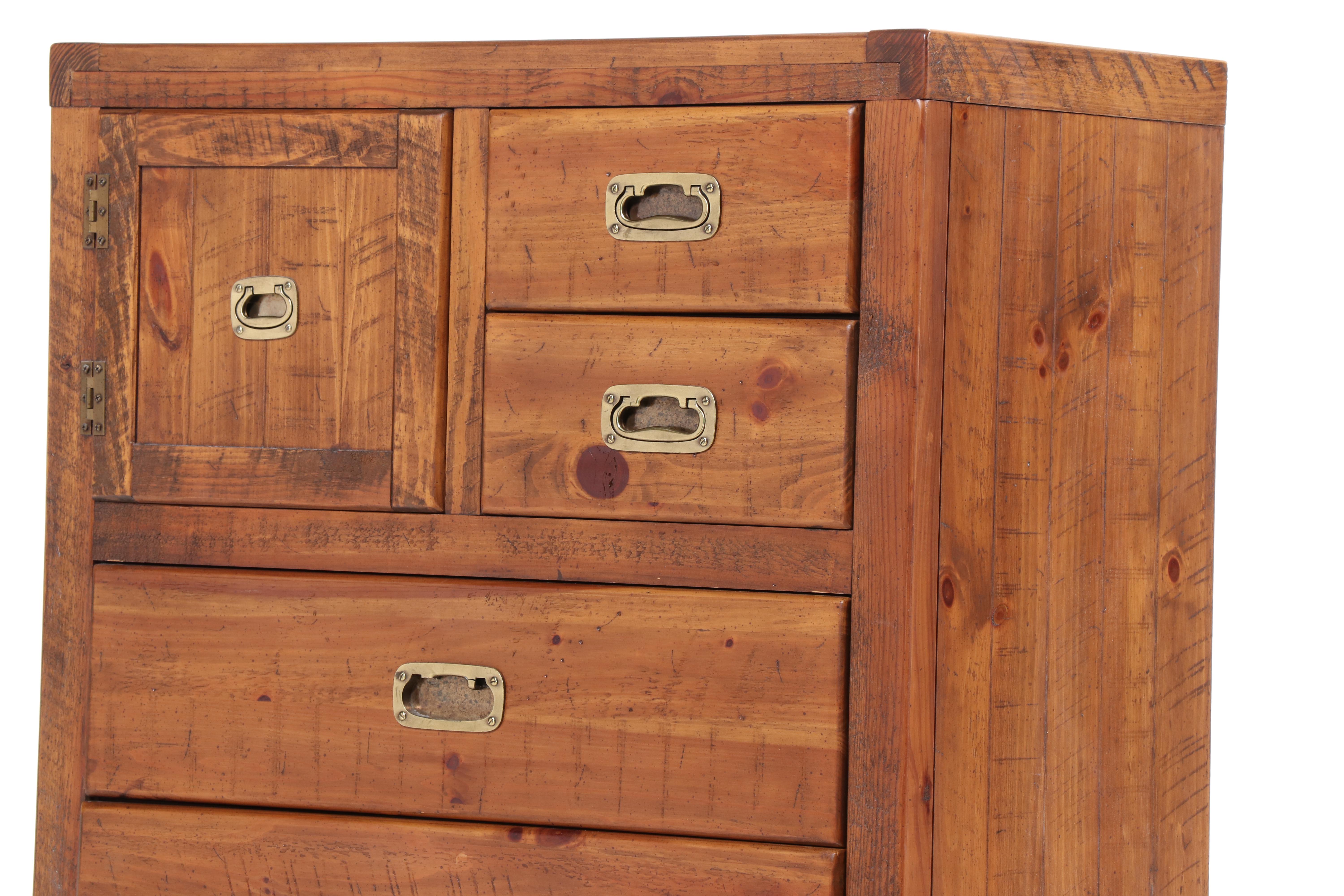 Young-Hinkle Campaign Style Pine Five-Drawer Hat Box Chest, Late 20th Century