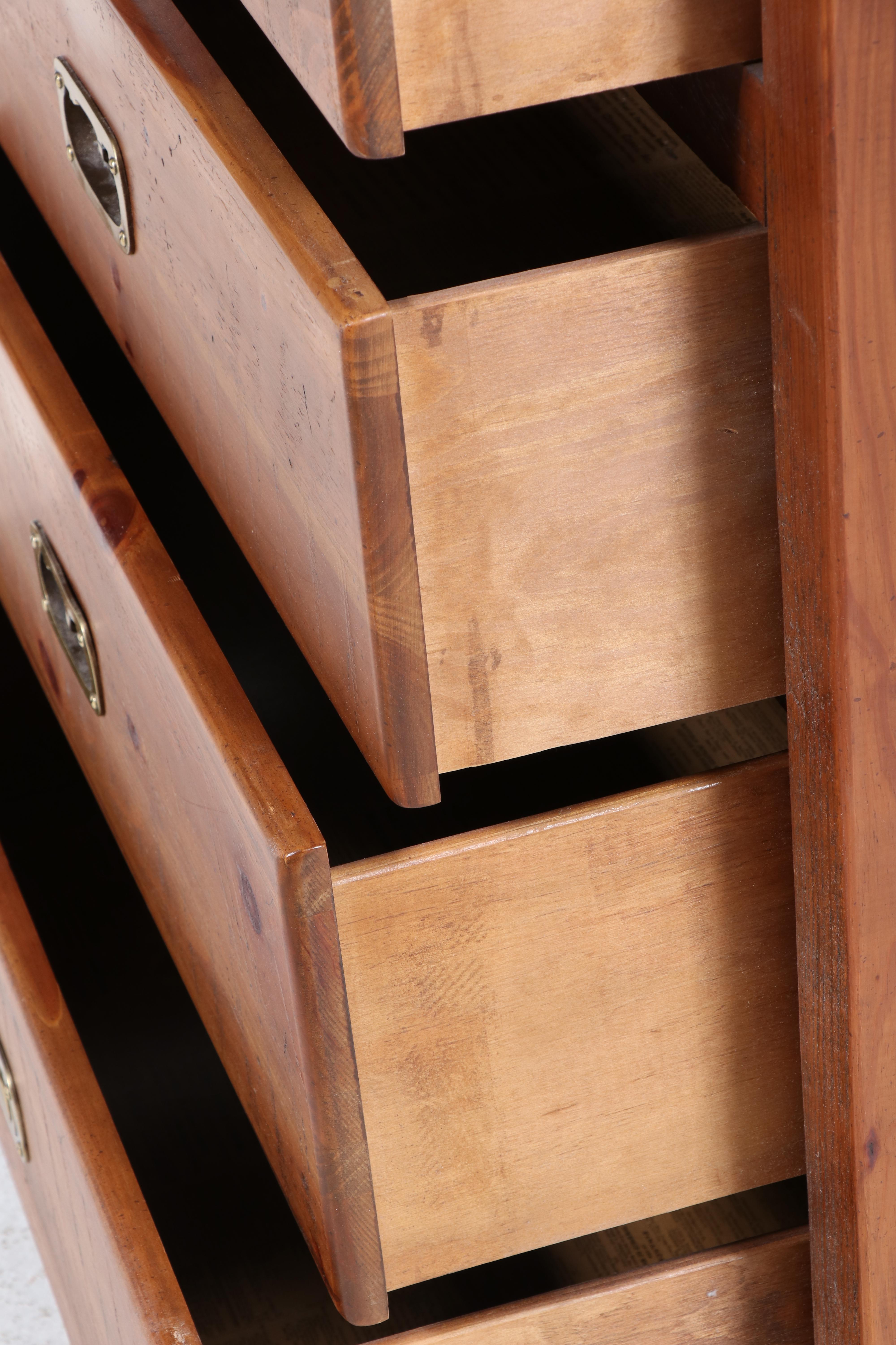 Young-Hinkle Campaign Style Pine Five-Drawer Hat Box Chest, Late 20th Century