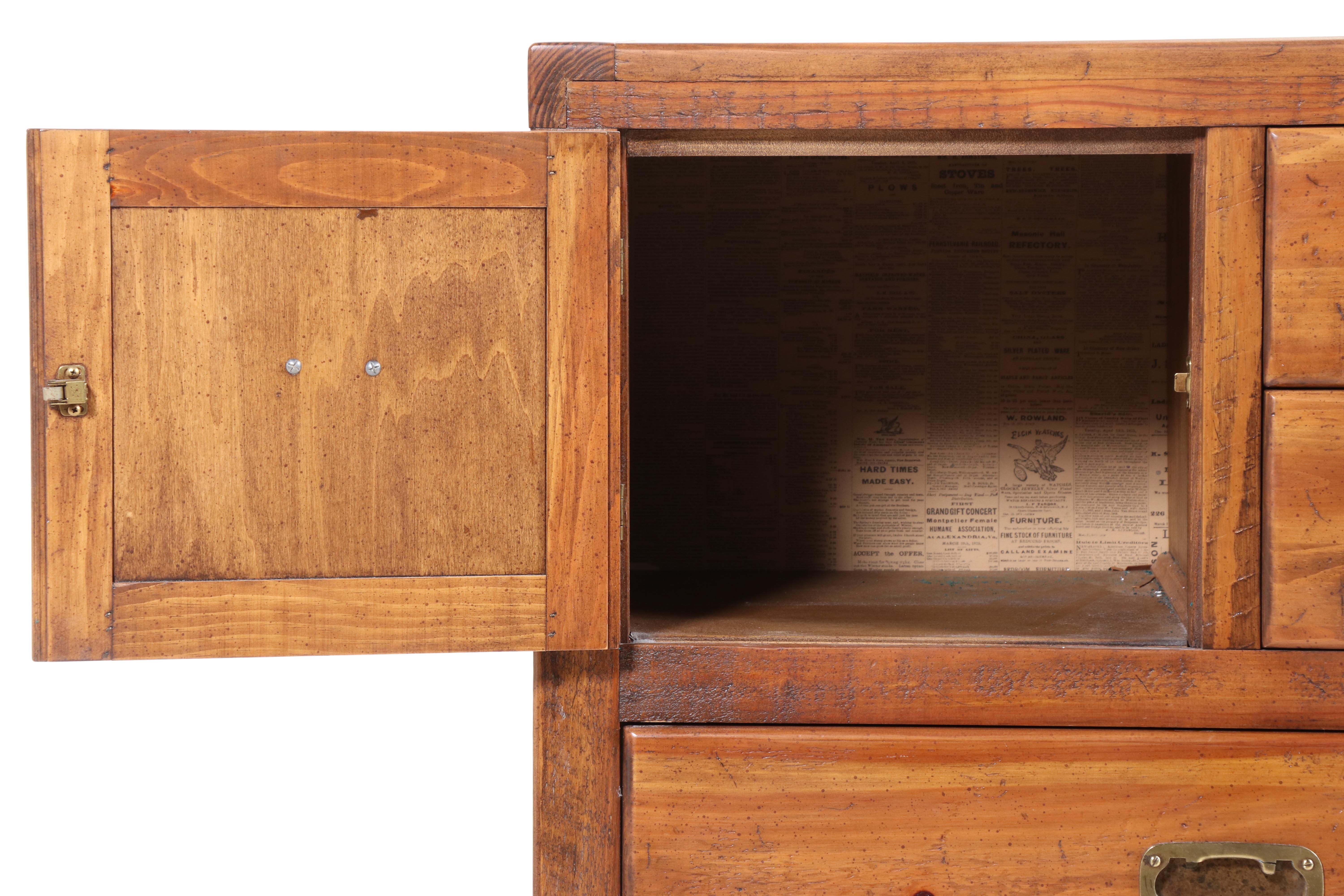 Young-Hinkle Campaign Style Pine Five-Drawer Hat Box Chest, Late 20th Century