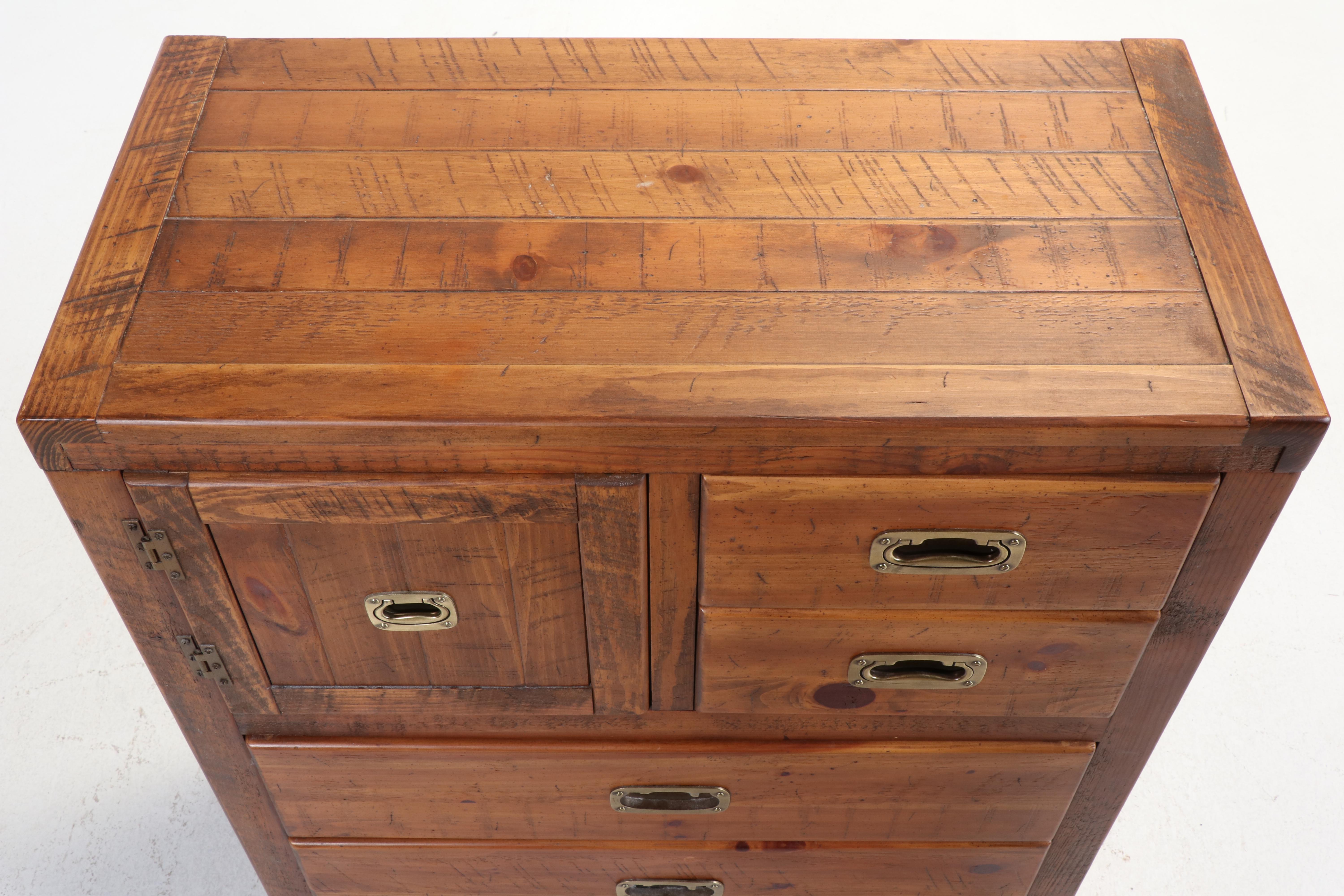 Young-Hinkle Campaign Style Pine Five-Drawer Hat Box Chest, Late 20th Century