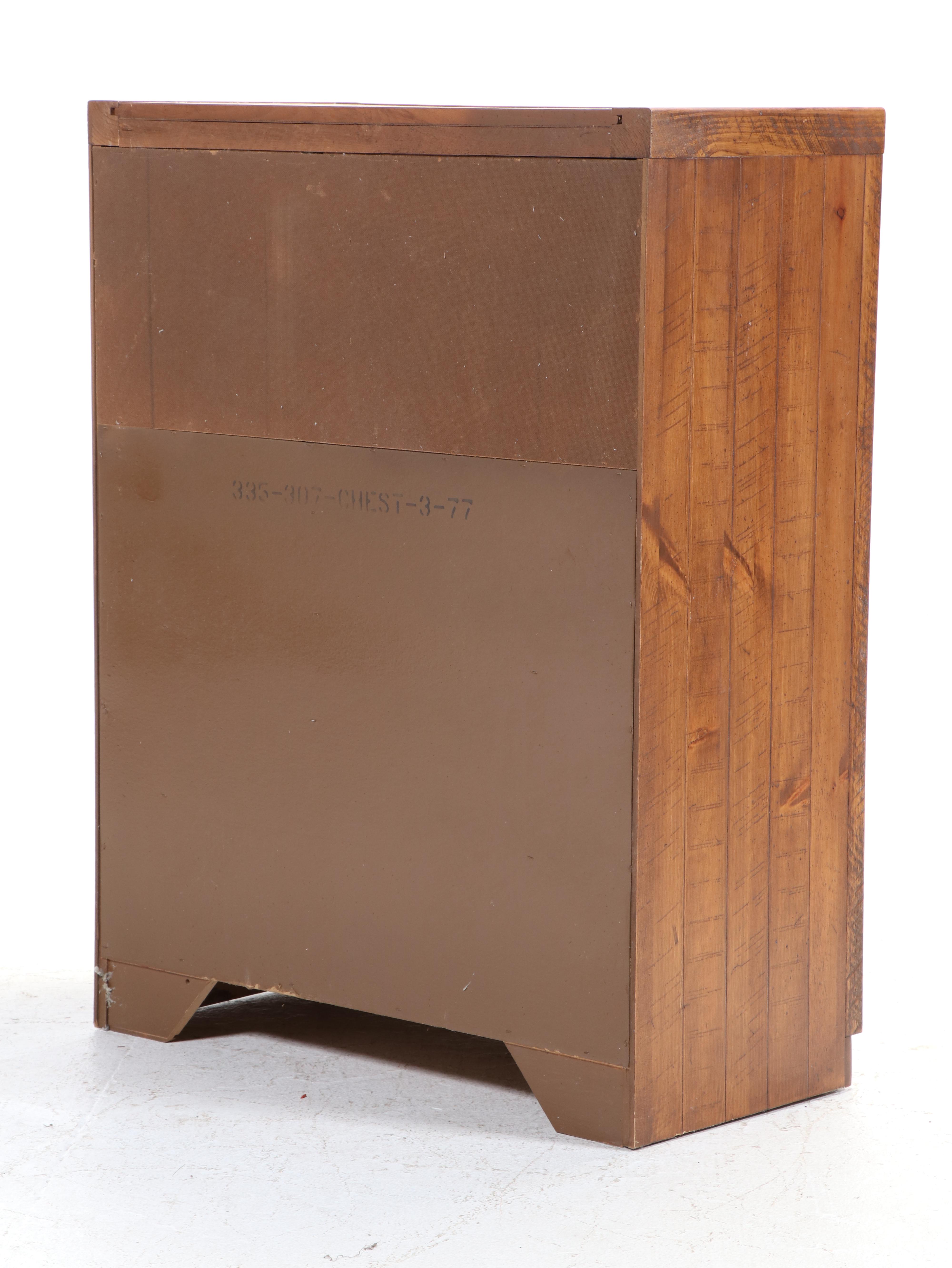 Young-Hinkle Campaign Style Pine Five-Drawer Hat Box Chest, Late 20th Century