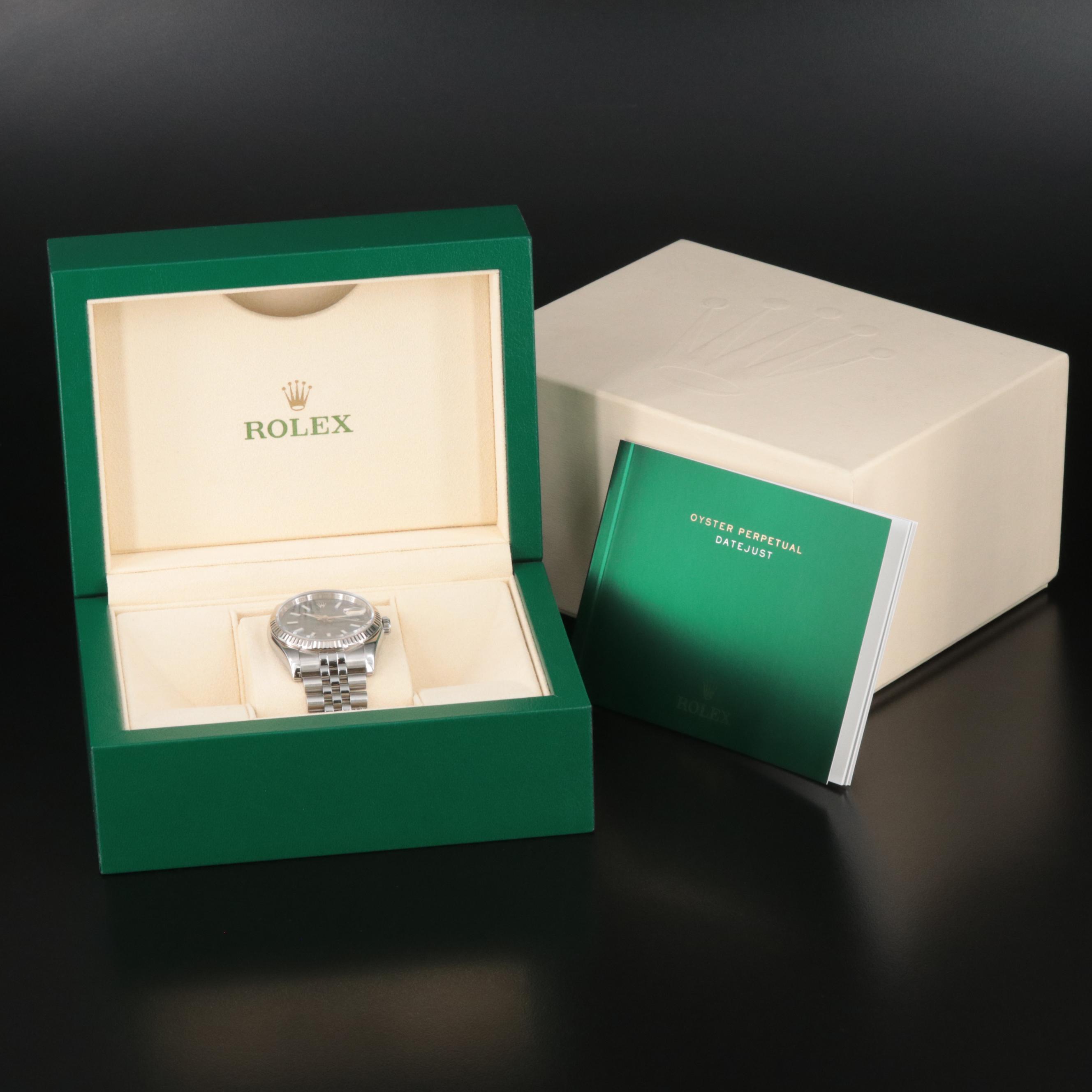 Rolex Datejust Blue Index Dial 18K Fluted Bezel Watch